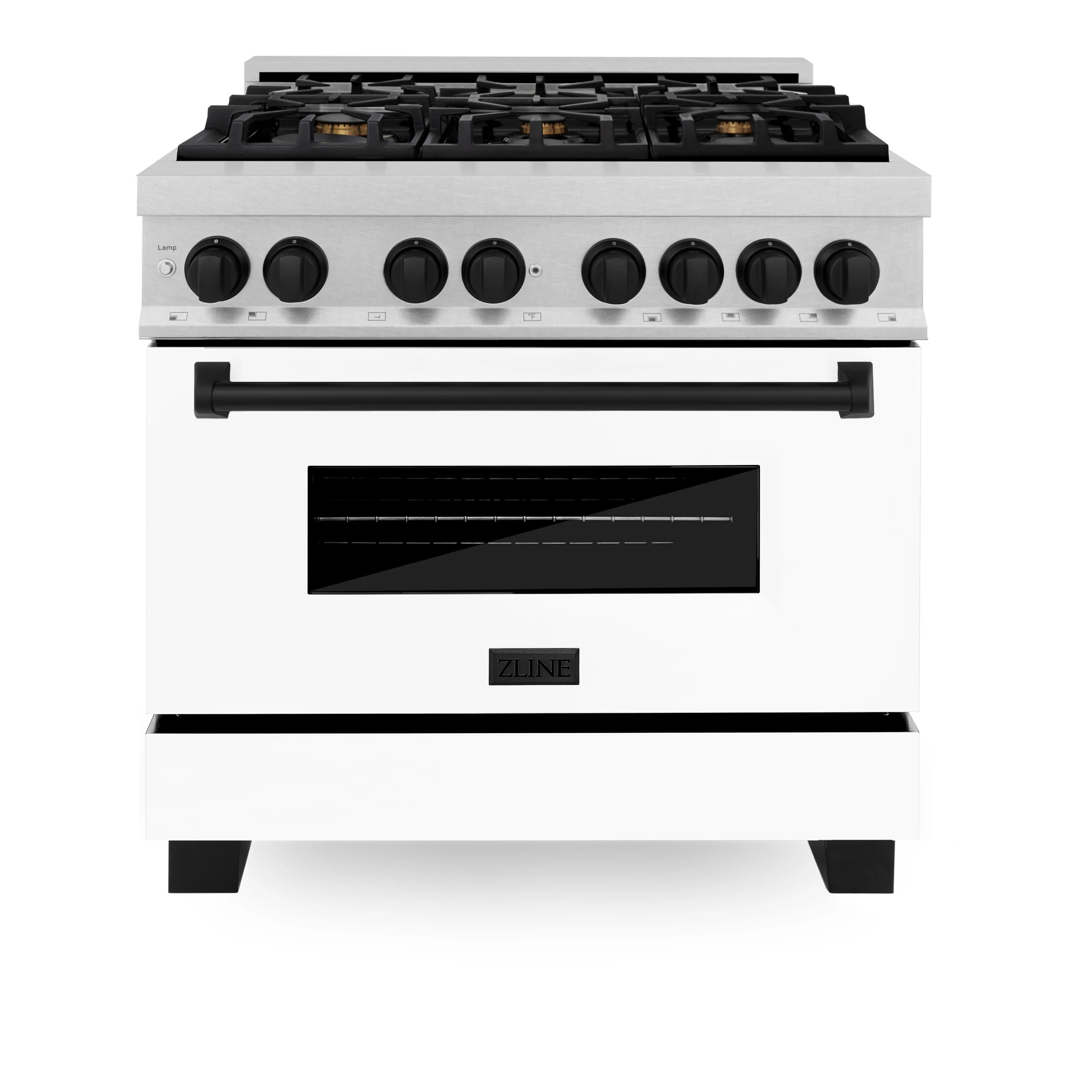 ZLINE Autograph Edition 36 in. 4.6 cu. ft. Legacy Dual Fuel Range with 6 Burner Gas Cooktop and Electric Convection Oven in Satin Stainless Steel with White Matte Door and Matte Black Accents (RASZ-WM-36-MB) - Image 5