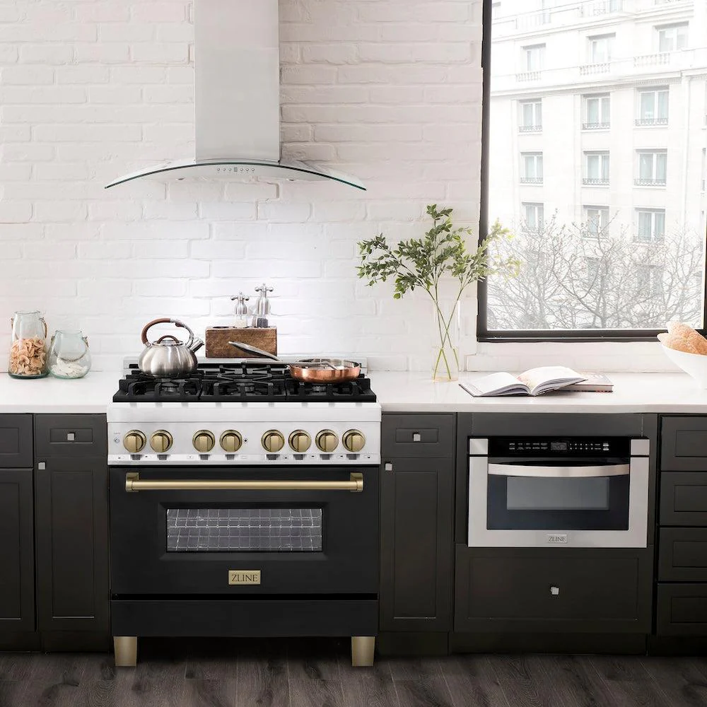 ZLINE Autograph Edition 36 in. 4.6 cu. ft. Legacy Dual Fuel Range with 6 Burner Gas Cooktop and Electric Convection Oven (RAZ-BLM-36-CB) - Image 14
