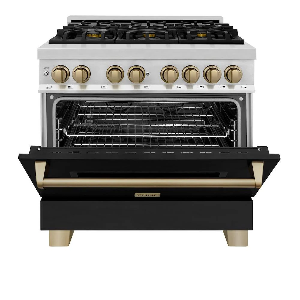 ZLINE Autograph Edition 36 in. 4.6 cu. ft. Legacy Dual Fuel Range with 6 Burner Gas Cooktop and Electric Convection Oven (RAZ-BLM-36-CB) - Image 8