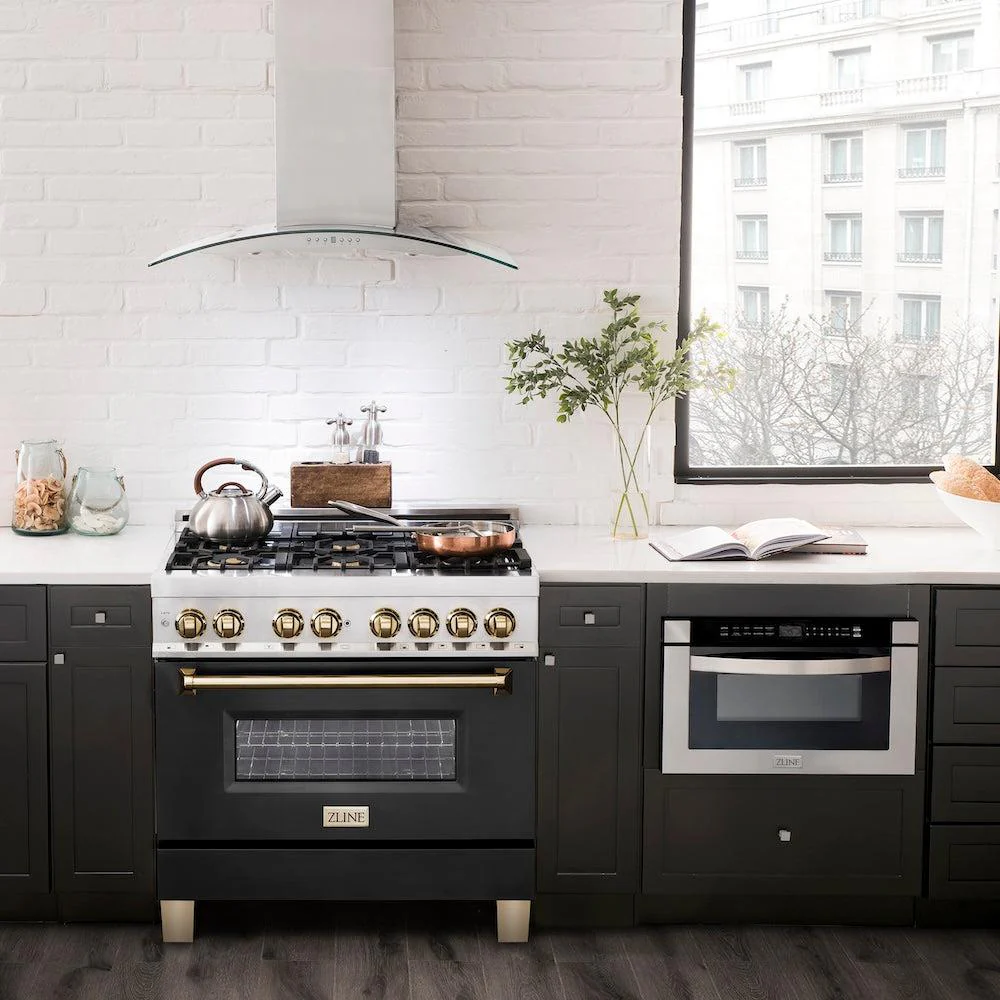 ZLINE Autograph Edition 36 in. 4.6 cu. ft. Legacy Dual Fuel Range with 6 Burner Gas Cooktop and Electric Convection Oven (RAZ-BLM-36-G) - Image 15