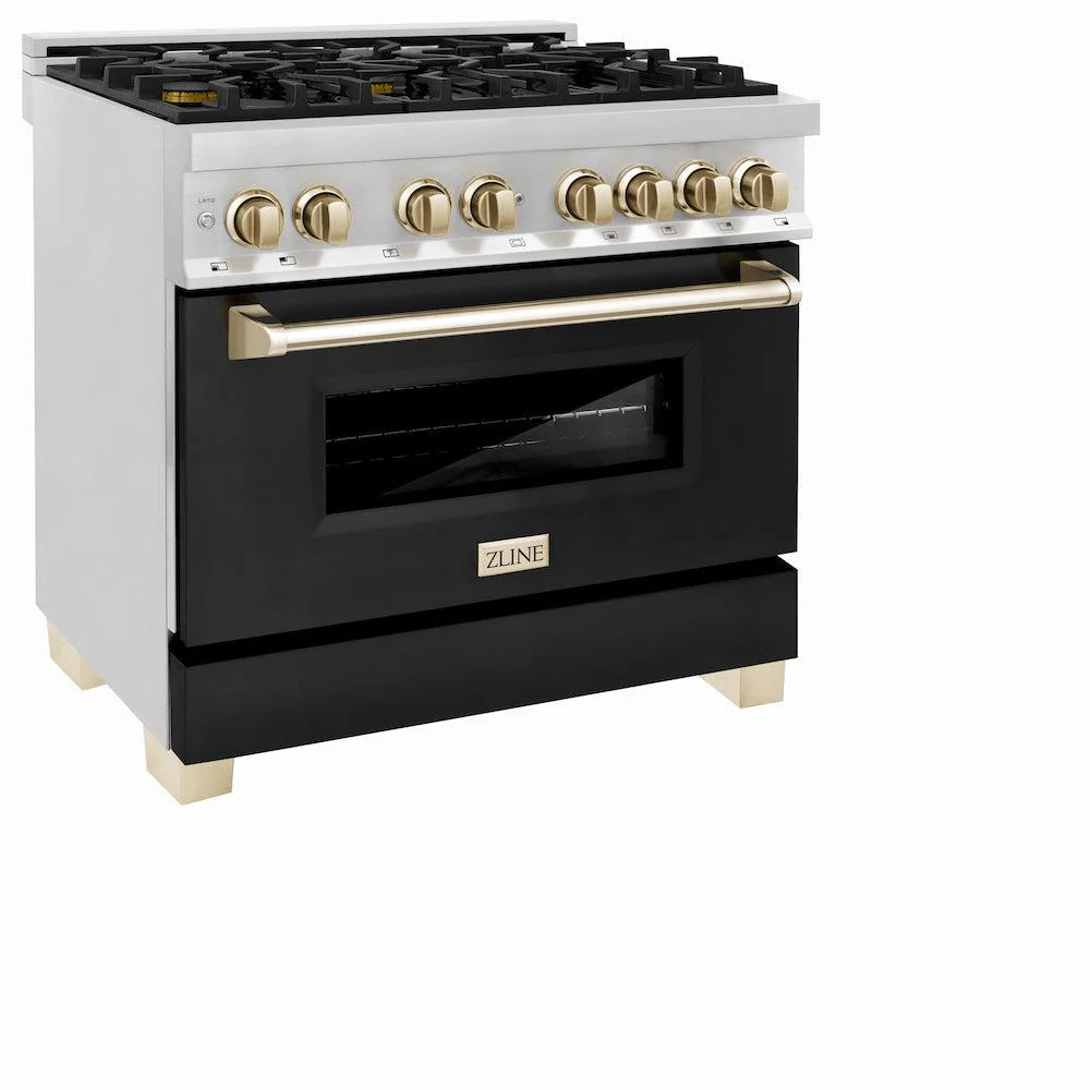 ZLINE Autograph Edition 36 in. 4.6 cu. ft. Legacy Dual Fuel Range with 6 Burner Gas Cooktop and Electric Convection Oven (RAZ-BLM-36-G) - Image 3