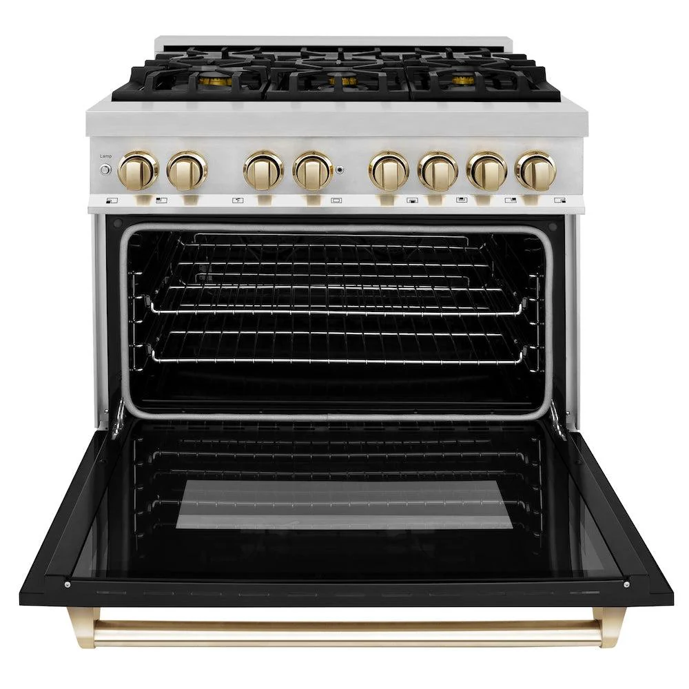 ZLINE Autograph Edition 36 in. 4.6 cu. ft. Legacy Dual Fuel Range with 6 Burner Gas Cooktop and Electric Convection Oven (RAZ-BLM-36-G) - Image 8