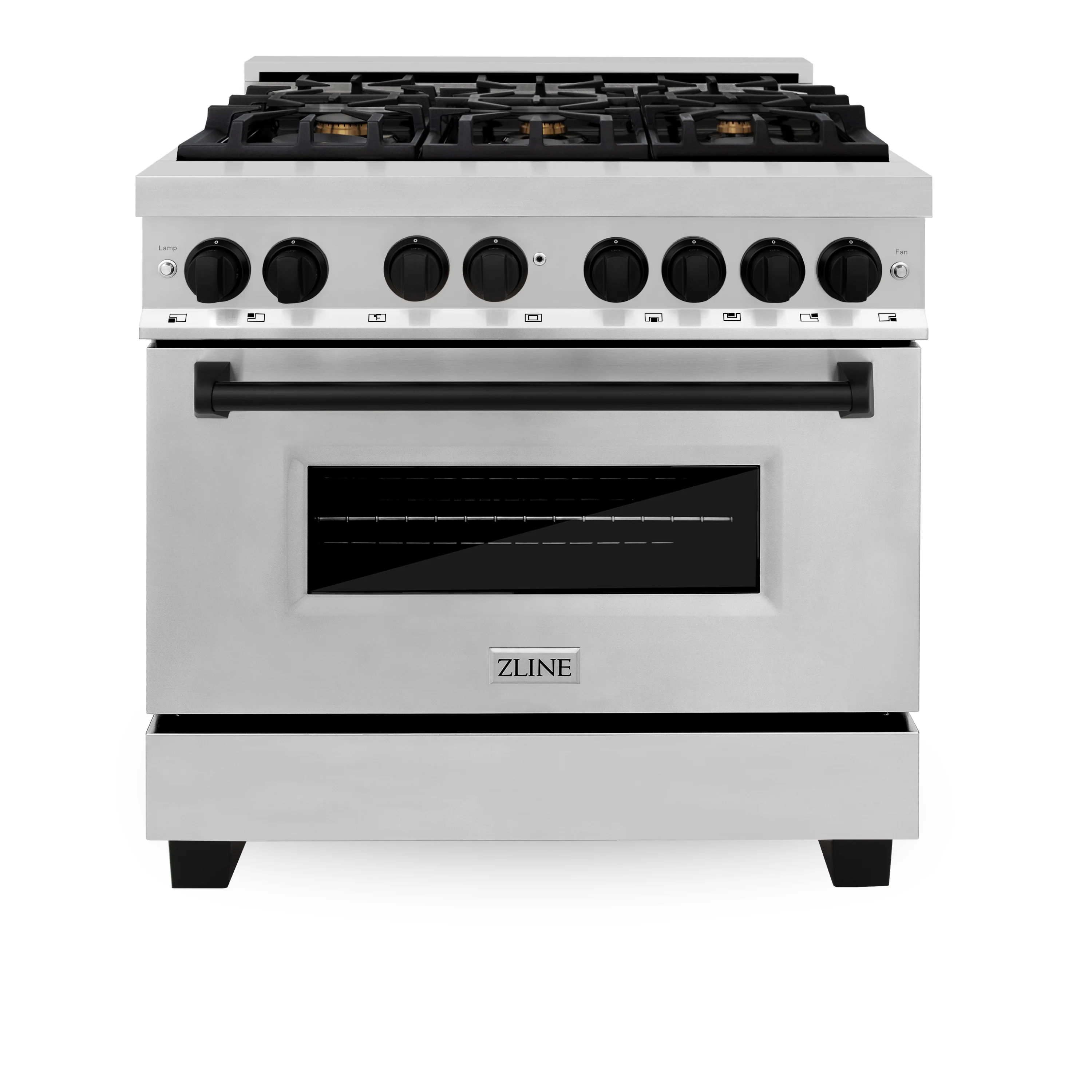ZLINE Autograph Edition 36 in. 4.6 cu. ft. Legacy Dual Fuel Range with 6 Burner Gas Cooktop and Electric Convection Oven in Stainless Steel and Matte Black Accents (RAZ-36-MB) - Image 6