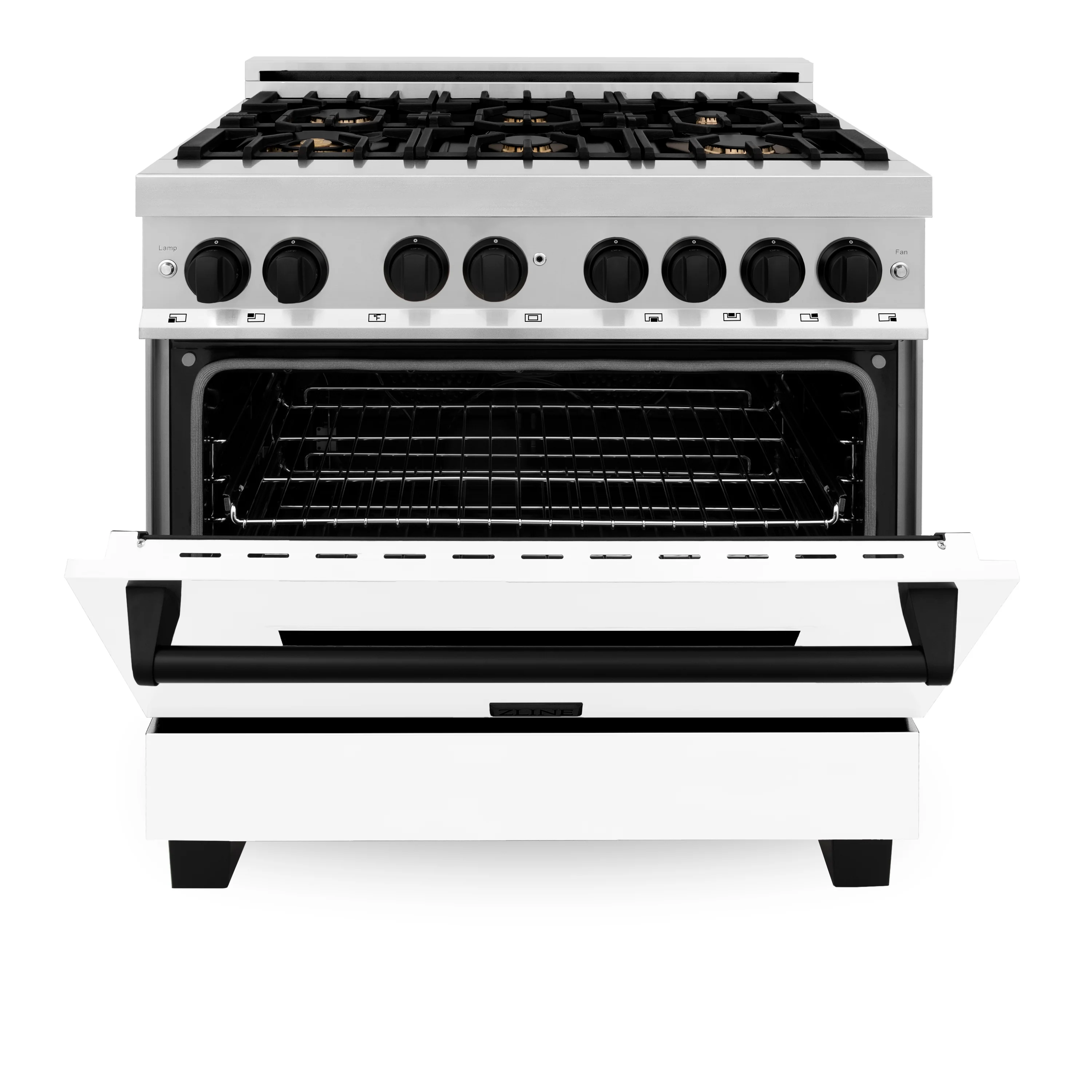 ZLINE Autograph Edition 36 in. 4.6 cu. ft. Legacy Dual Fuel Range with 6 Burner Gas Cooktop and Electric Convection Oven in Stainless Steel with White Matte Door and Matte Black Accents (RAZ-WM-36-MB) - Image 5