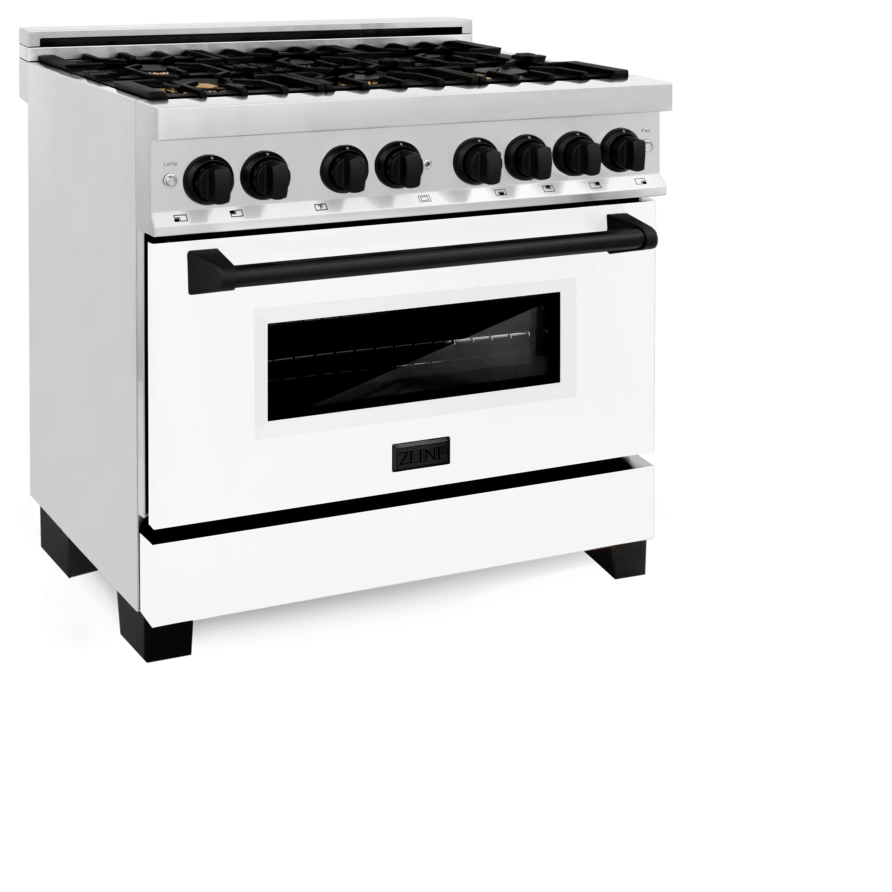 ZLINE Autograph Edition 36 in. 4.6 cu. ft. Legacy Dual Fuel Range with 6 Burner Gas Cooktop and Electric Convection Oven in Stainless Steel with White Matte Door and Matte Black Accents (RAZ-WM-36-MB) - Image 7