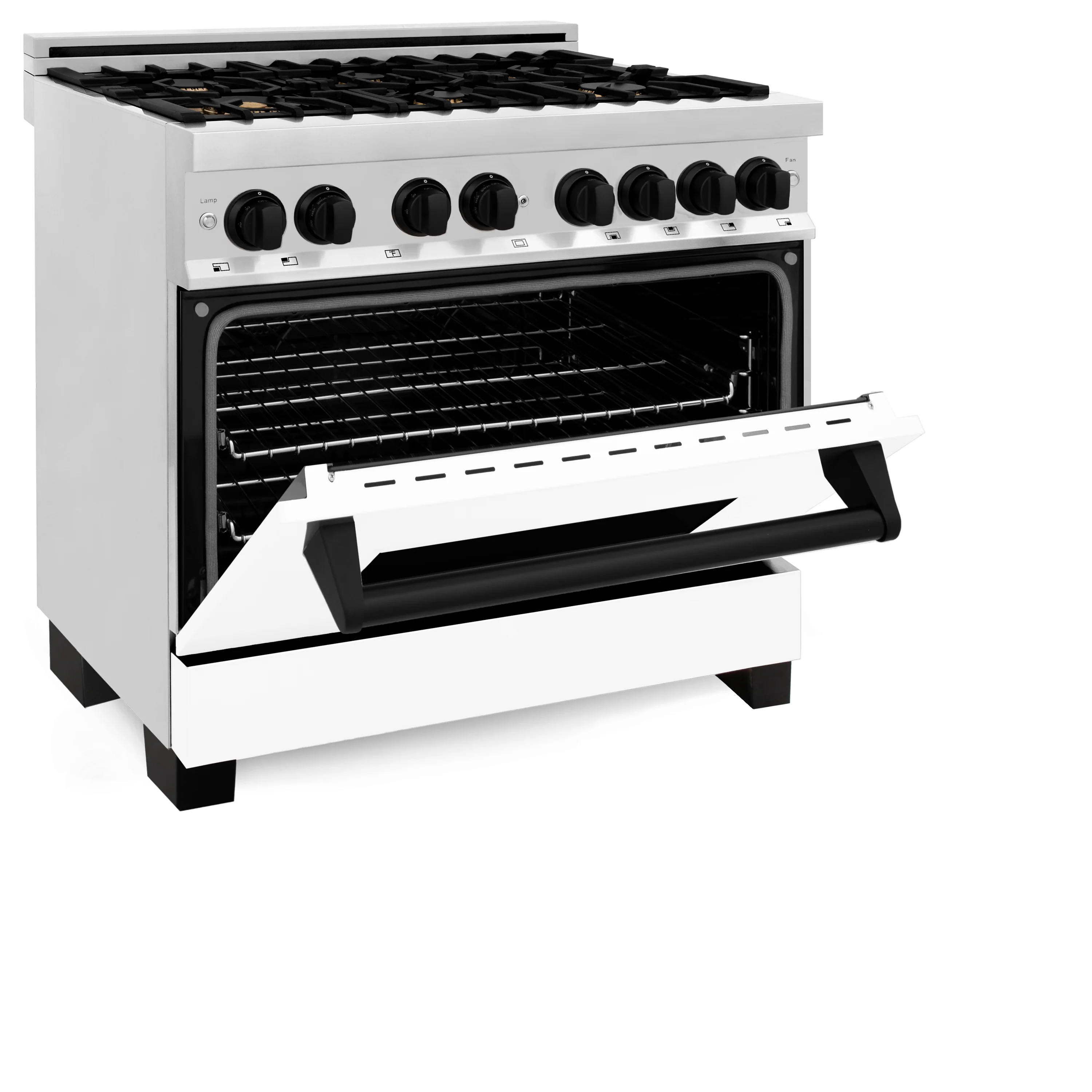 ZLINE Autograph Edition 36 in. 4.6 cu. ft. Legacy Dual Fuel Range with 6 Burner Gas Cooktop and Electric Convection Oven in Stainless Steel with White Matte Door and Matte Black Accents (RAZ-WM-36-MB) - Image 8