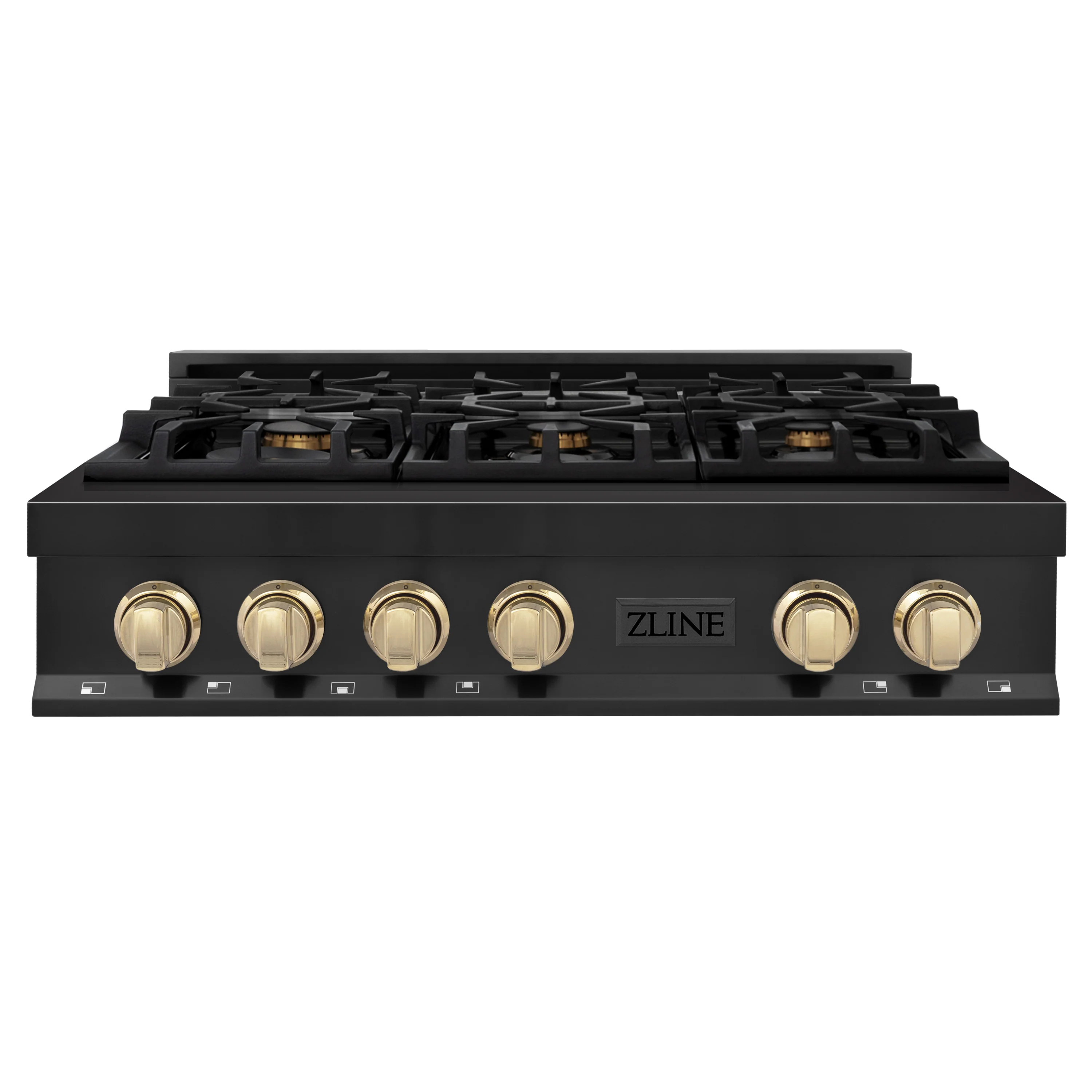 ZLINE Autograph Edition 36 in. Classic Gas Rangetop with 6 Burners and Porcelain Cooktop in Black Stainless Steel with Polished Gold Accents (RTBZ-36-G)