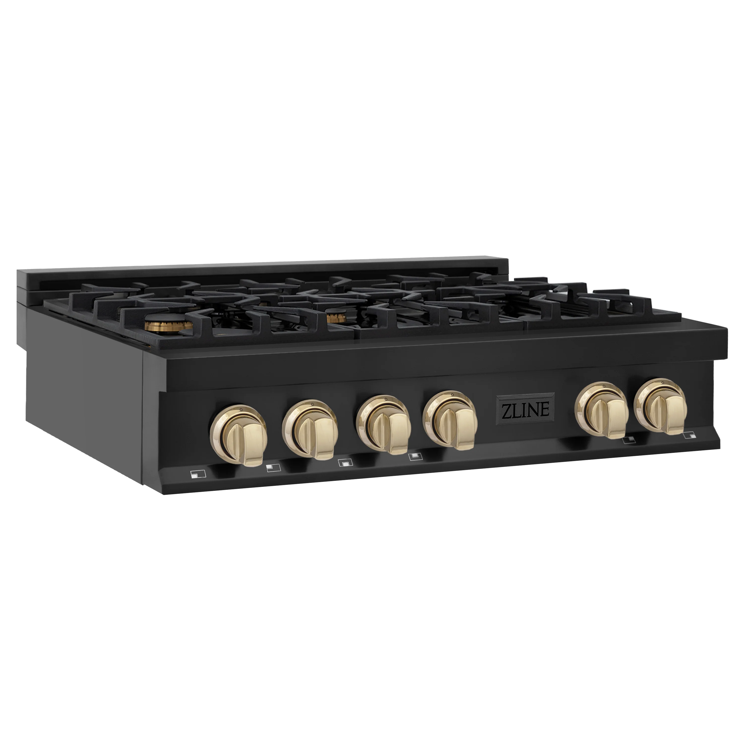 ZLINE Autograph Edition 36 in. Classic Gas Rangetop with 6 Burners and Porcelain Cooktop in Black Stainless Steel with Polished Gold Accents (RTBZ-36-G) - Image 2