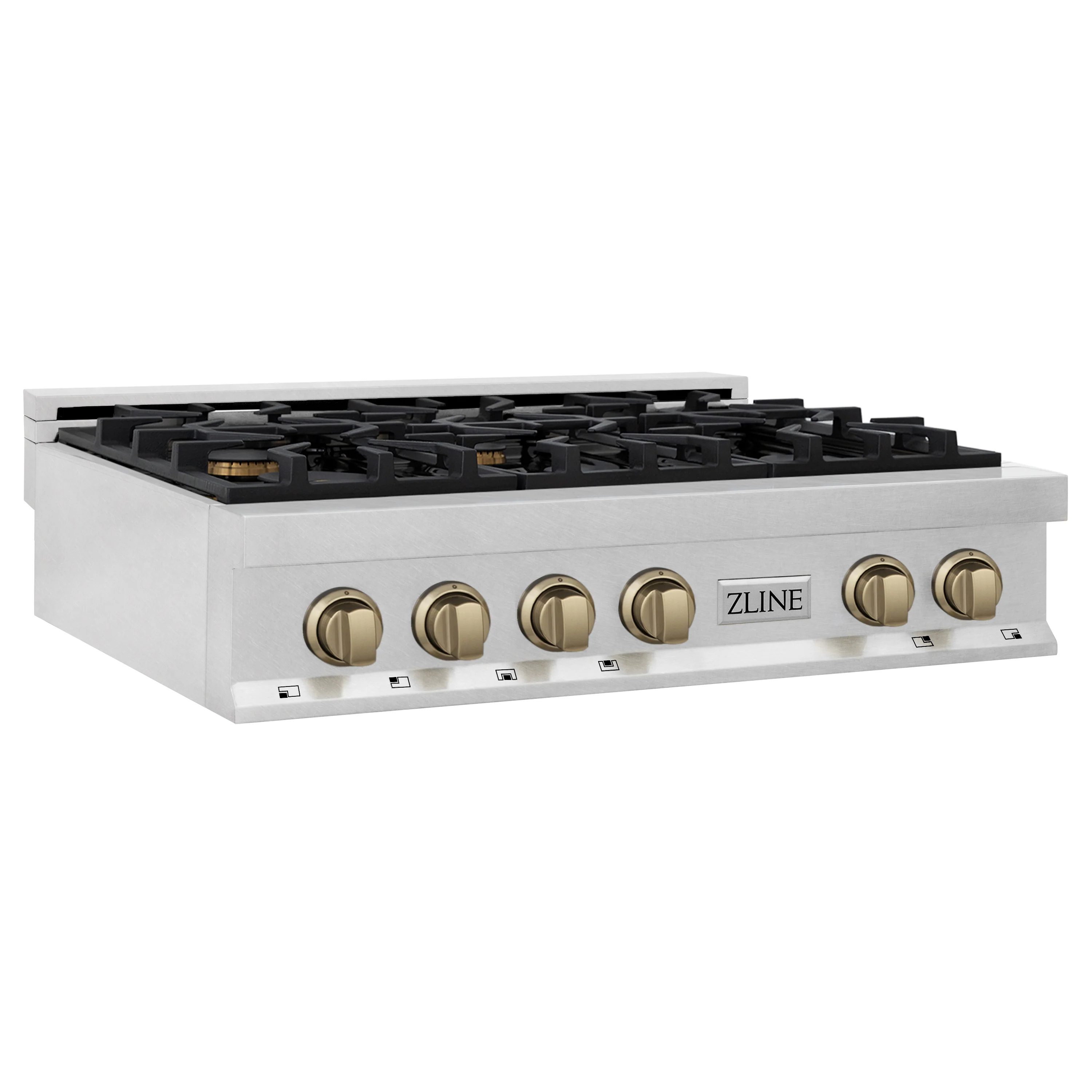 ZLINE Autograph Edition 36 in. Legacy Gas Rangetop with 6 Burners and Porcelain Cooktop in Satin Stainless Steel with Champagne Bronze Accents (RTSZ-36-CB) - Image 3