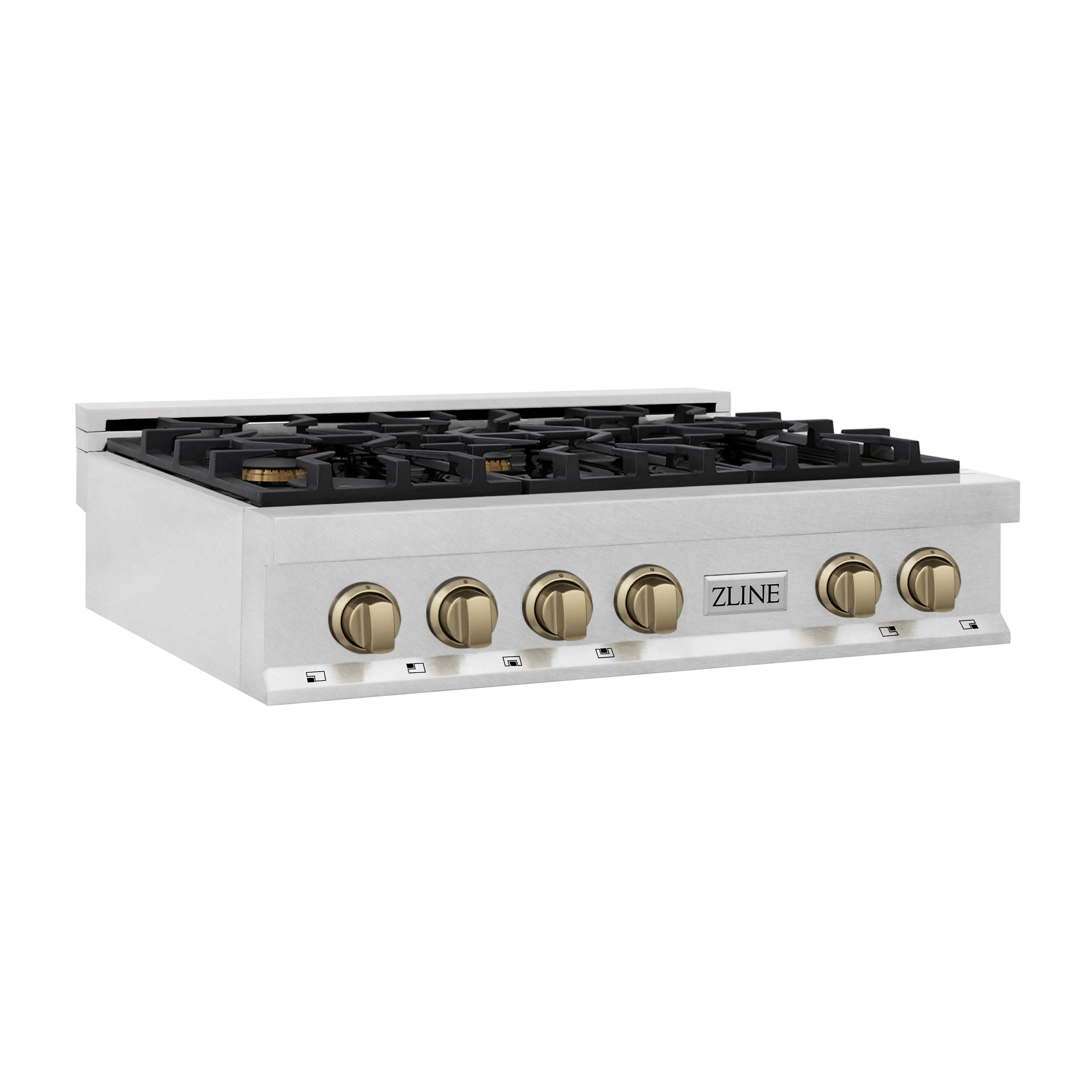 ZLINE Autograph Edition 36 in. Legacy Gas Rangetop with 6 Burners and Porcelain Cooktop in Satin Stainless Steel with Champagne Bronze Accents (RTSZ-36-CB) - Image 4
