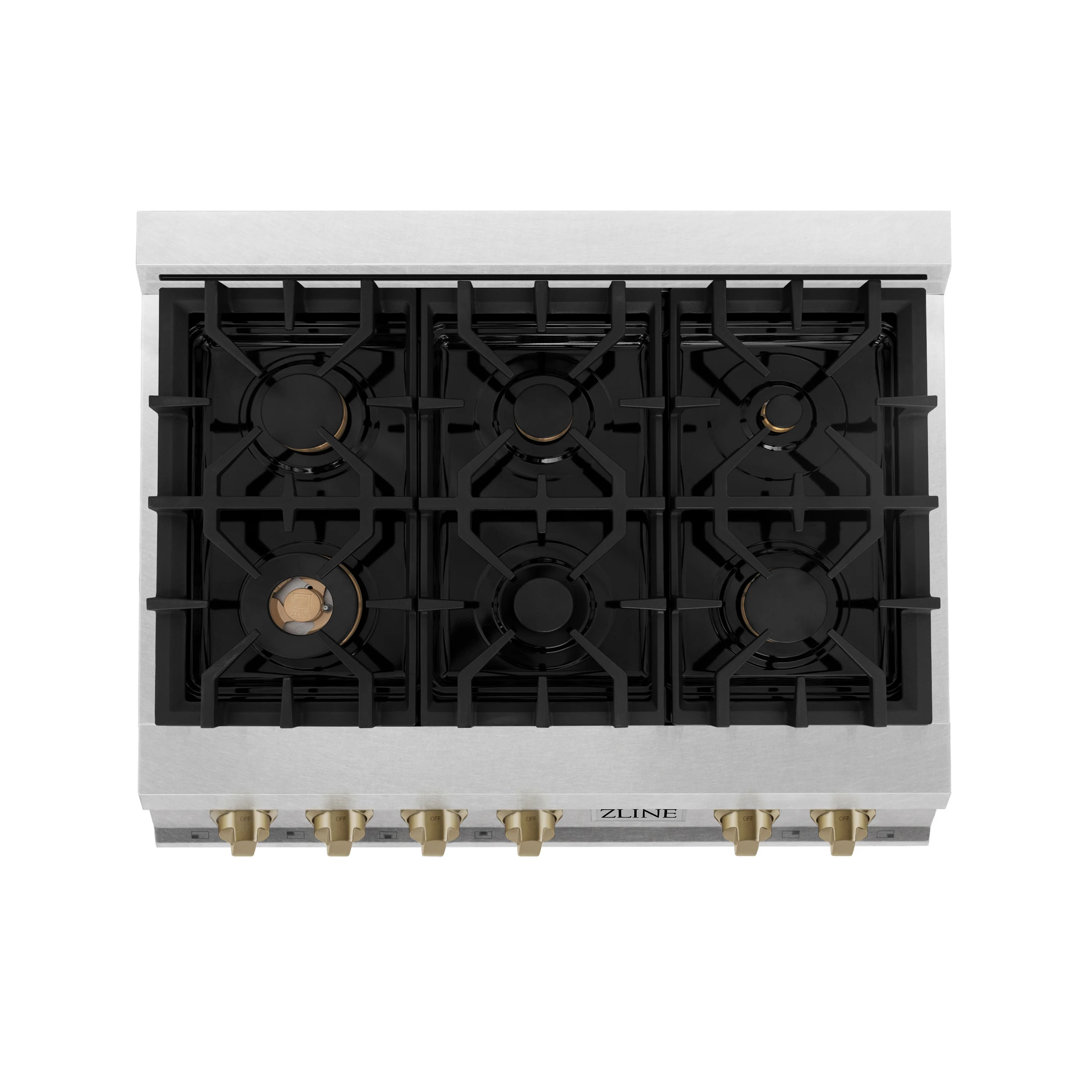 ZLINE Autograph Edition 36 in. Legacy Gas Rangetop with 6 Burners and Porcelain Cooktop in Satin Stainless Steel with Champagne Bronze Accents (RTSZ-36-CB) - Image 5