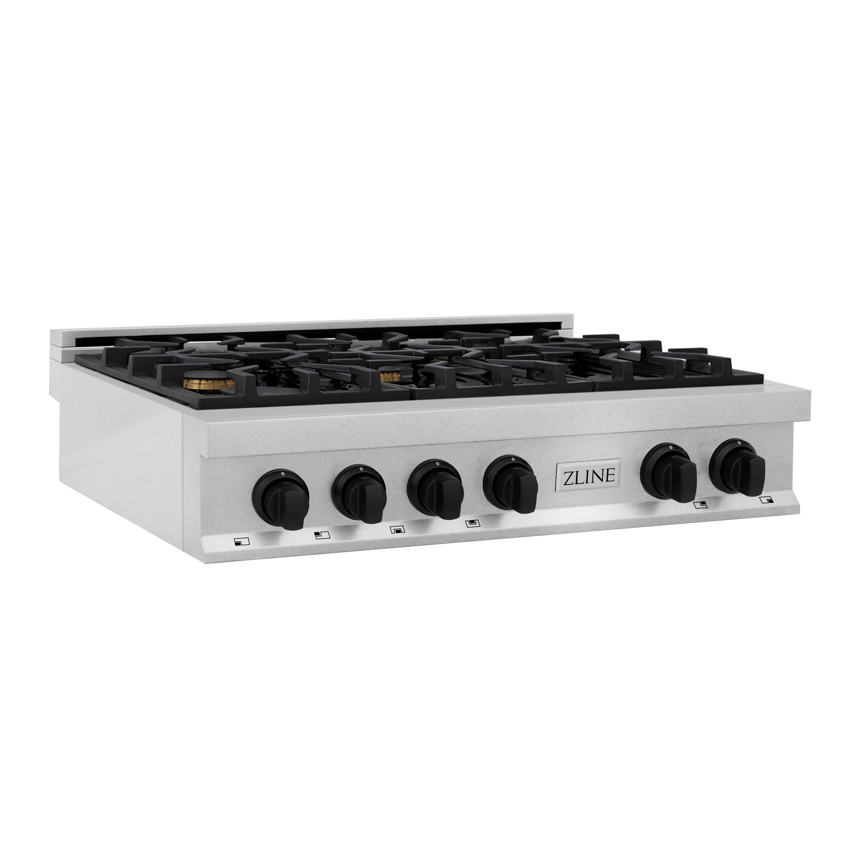 ZLINE Autograph Edition 36 in. Legacy Gas Rangetop with 6 Burners and Porcelain Cooktop in Satin Stainless Steel with Matte Black Accents (RTSZ-36-MB) - Image 4