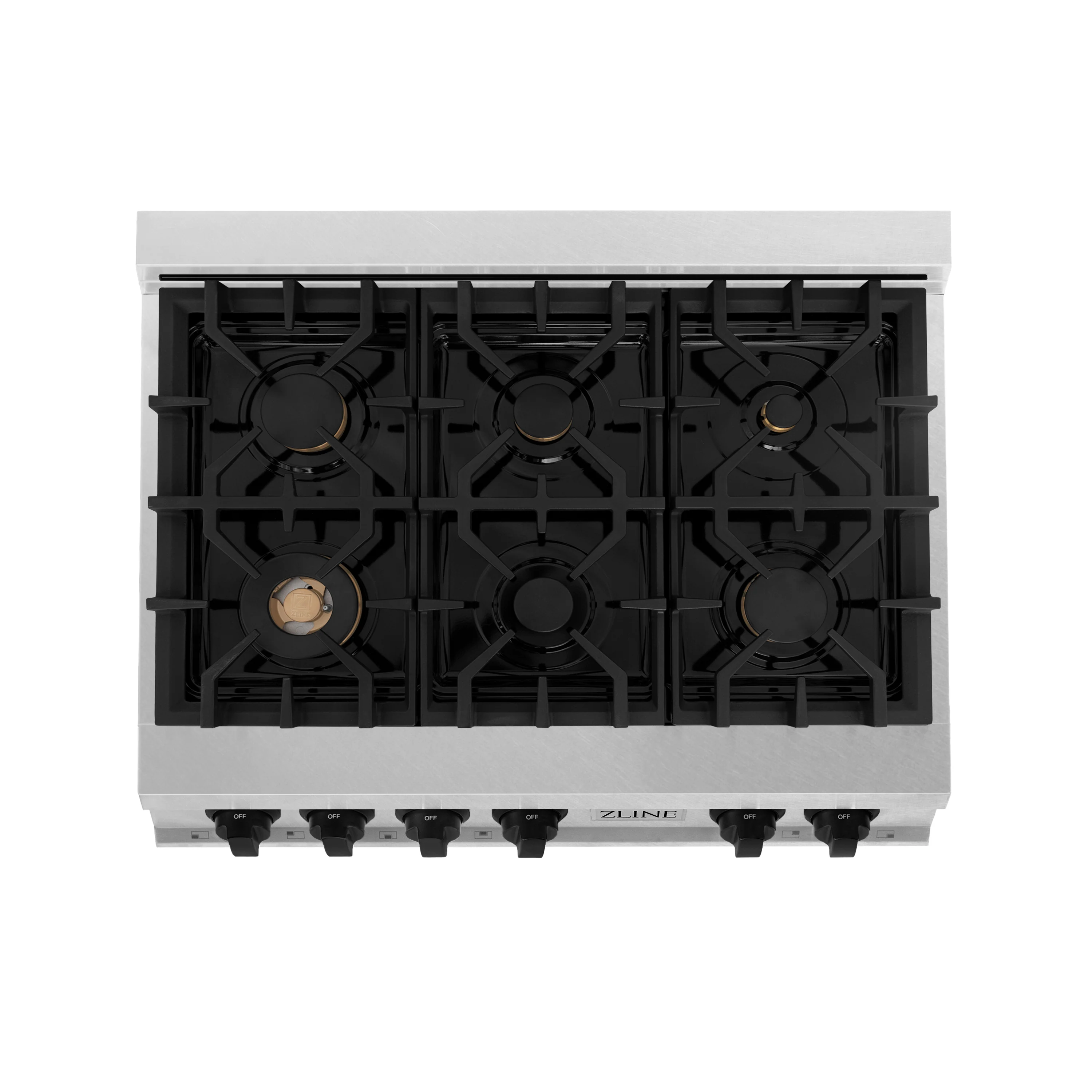 ZLINE Autograph Edition 36 in. Legacy Gas Rangetop with 6 Burners and Porcelain Cooktop in Satin Stainless Steel with Matte Black Accents (RTSZ-36-MB) - Image 5