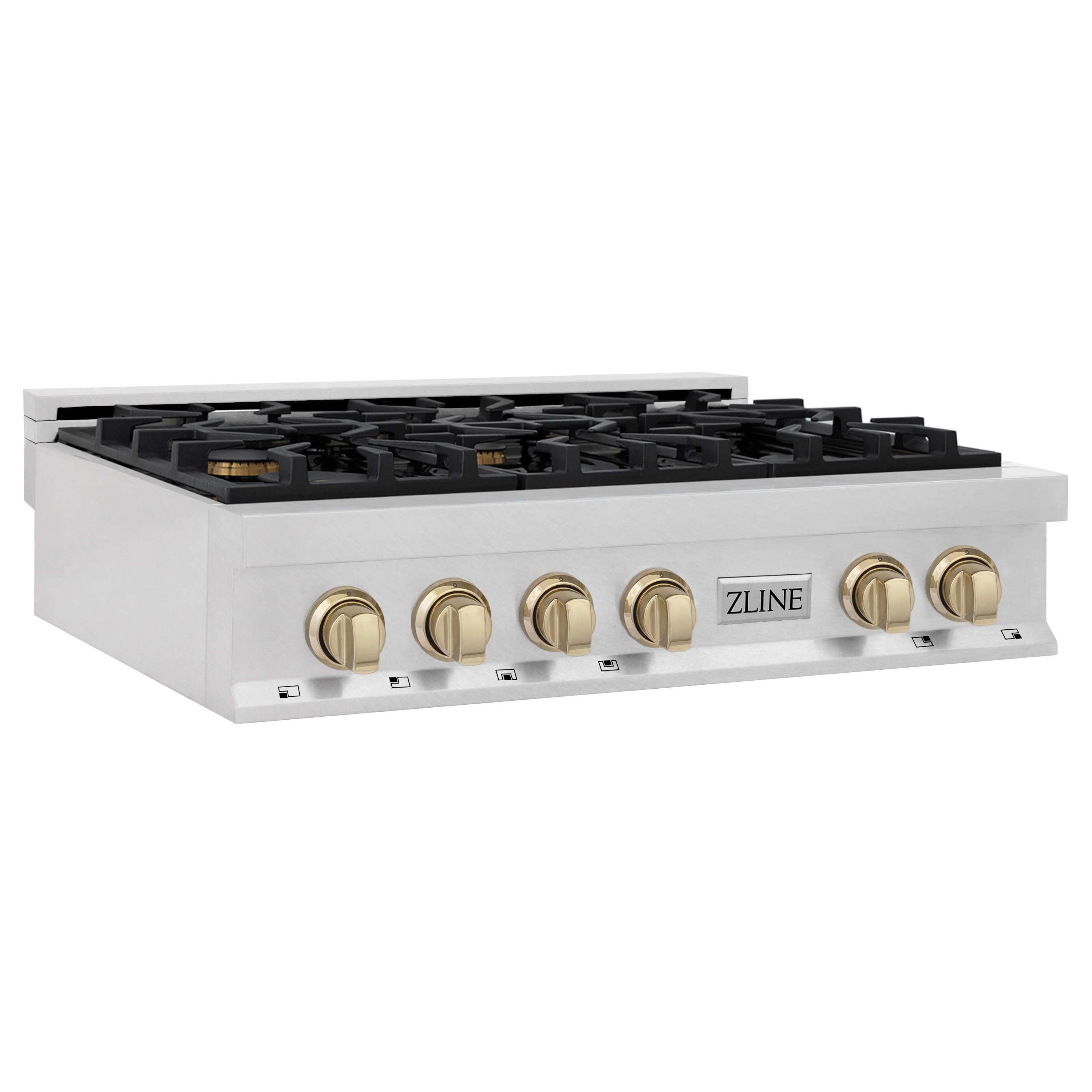 ZLINE Autograph Edition 36 in. Legacy Gas Rangetop with 6 Burners and Porcelain Cooktop in Satin Stainless Steel with Polished Gold Accents (RTSZ-36-G) - Image 3