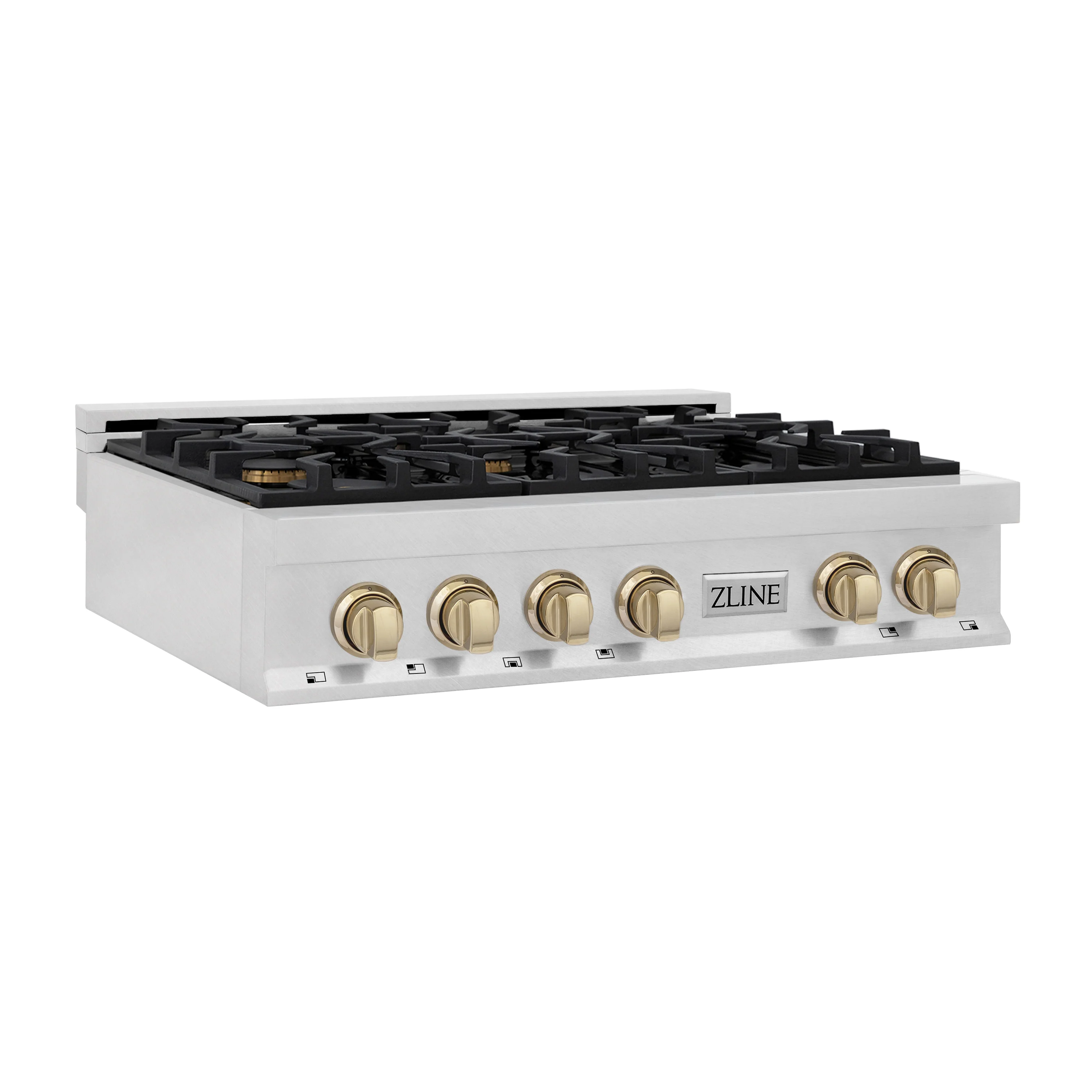 ZLINE Autograph Edition 36 in. Legacy Gas Rangetop with 6 Burners and Porcelain Cooktop in Satin Stainless Steel with Polished Gold Accents (RTSZ-36-G) - Image 4