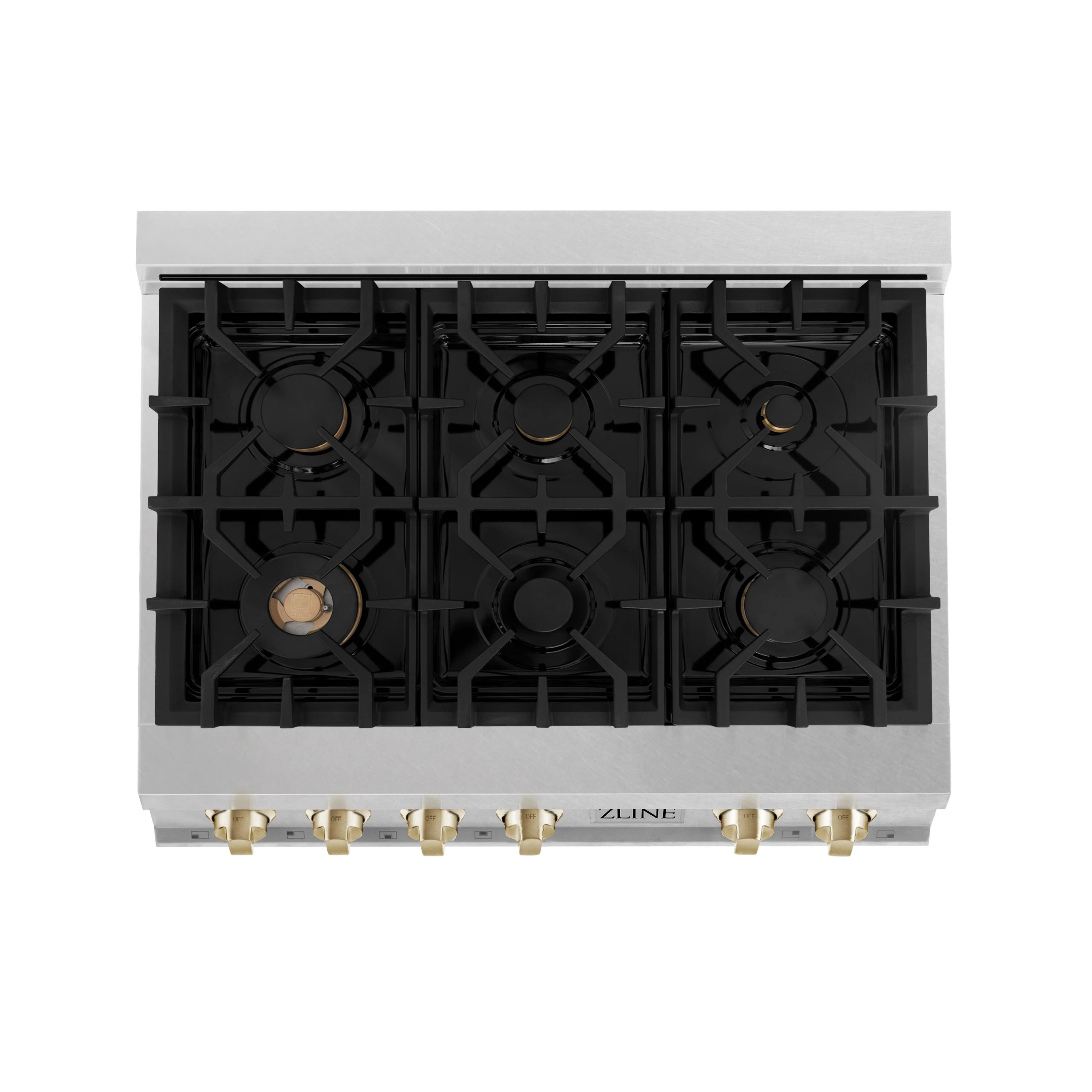 ZLINE Autograph Edition 36 in. Legacy Gas Rangetop with 6 Burners and Porcelain Cooktop in Satin Stainless Steel with Polished Gold Accents (RTSZ-36-G) - Image 5
