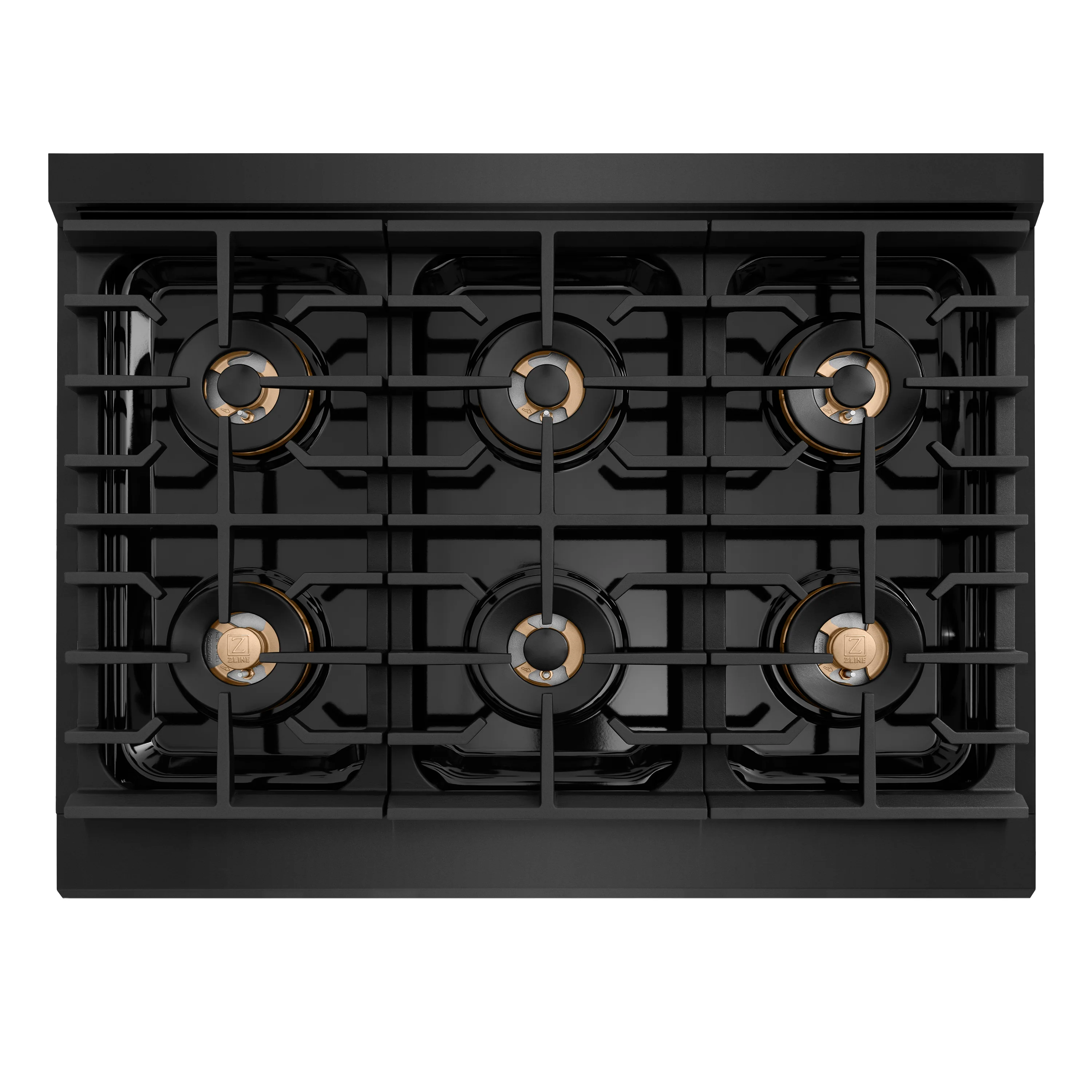 ZLINE Autograph Edition 36 in. 5.2 cu. ft. Paramount Dual Fuel Range with 6 Burner DuoPro™ Cooktop and Electric Convection Oven in Black Stainless Steel with Champagne Bronze Helix Handle and Accents (PSDRBZ-36-KCB) - Image 2