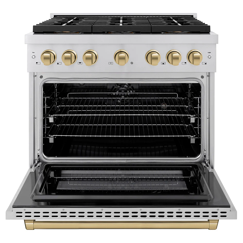 ZLINE Autograph Edition 36 in. 5.2 cu. ft. Paramount Dual Fuel Range with 6 Burner DuoPro™ Cooktop and Electric Convection Oven in Stainless Steel and Champagne Bronze Accents (PSDRZ-36-CB) - Image 3