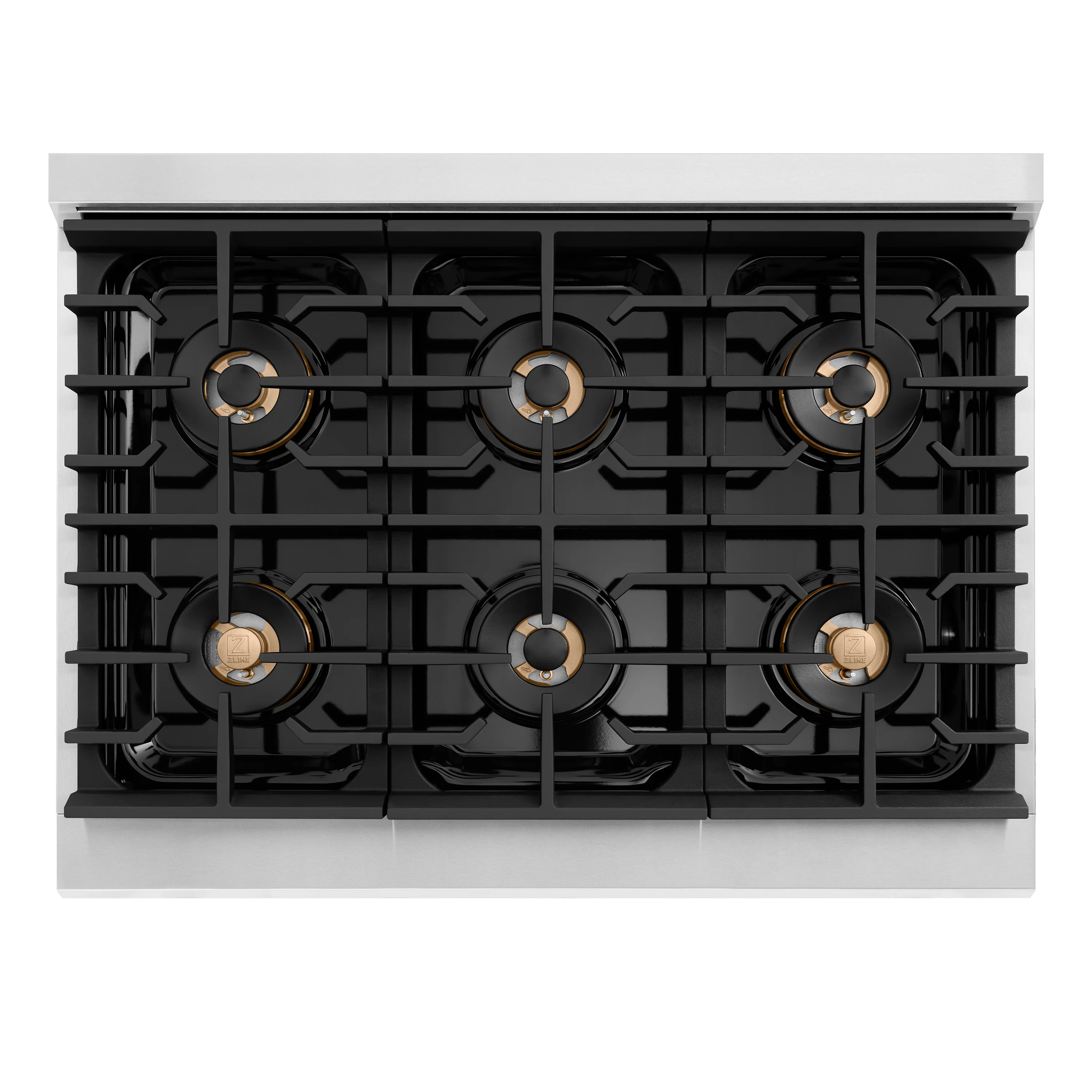 ZLINE Autograph Edition 36 in. 5.2 cu. ft. Paramount Dual Fuel Range with 6 Burner DuoPro™ Cooktop and Electric Convection Oven in Stainless Steel with Polished Gold Helix Handle and Accents (PSDRZ-36-KG) - Image 3