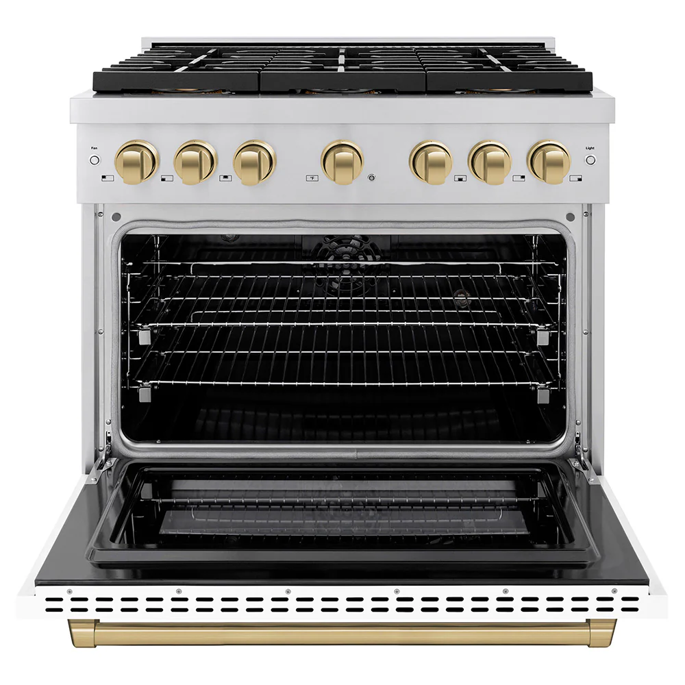 ZLINE Autograph Edition 36 in. 5.2 cu. ft. Paramount Dual Fuel Range with 6 Burner DuoPro™ Cooktop and Electric Convection Oven with White Matte Door and Champagne Bronze Accents (PSDRZ-WM-36-CB) - Image 3