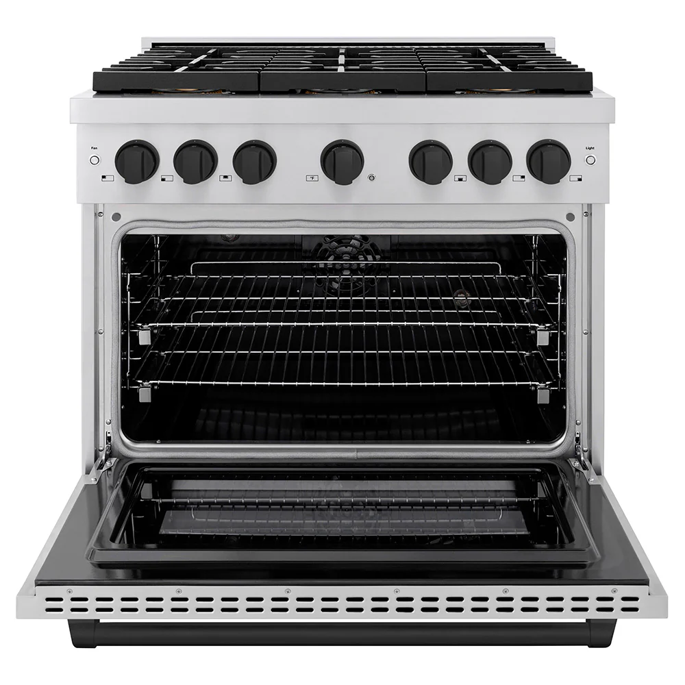 ZLINE Autograph Edition 36 in. 5.2 cu. ft. Paramount Dual Fuel Range with 6 Burner DuoPro™ Cooktop and Electric Convection Oven with White Matte Door and Matte Black Accents (PSDRZ-WM-36-MB) - Image 3