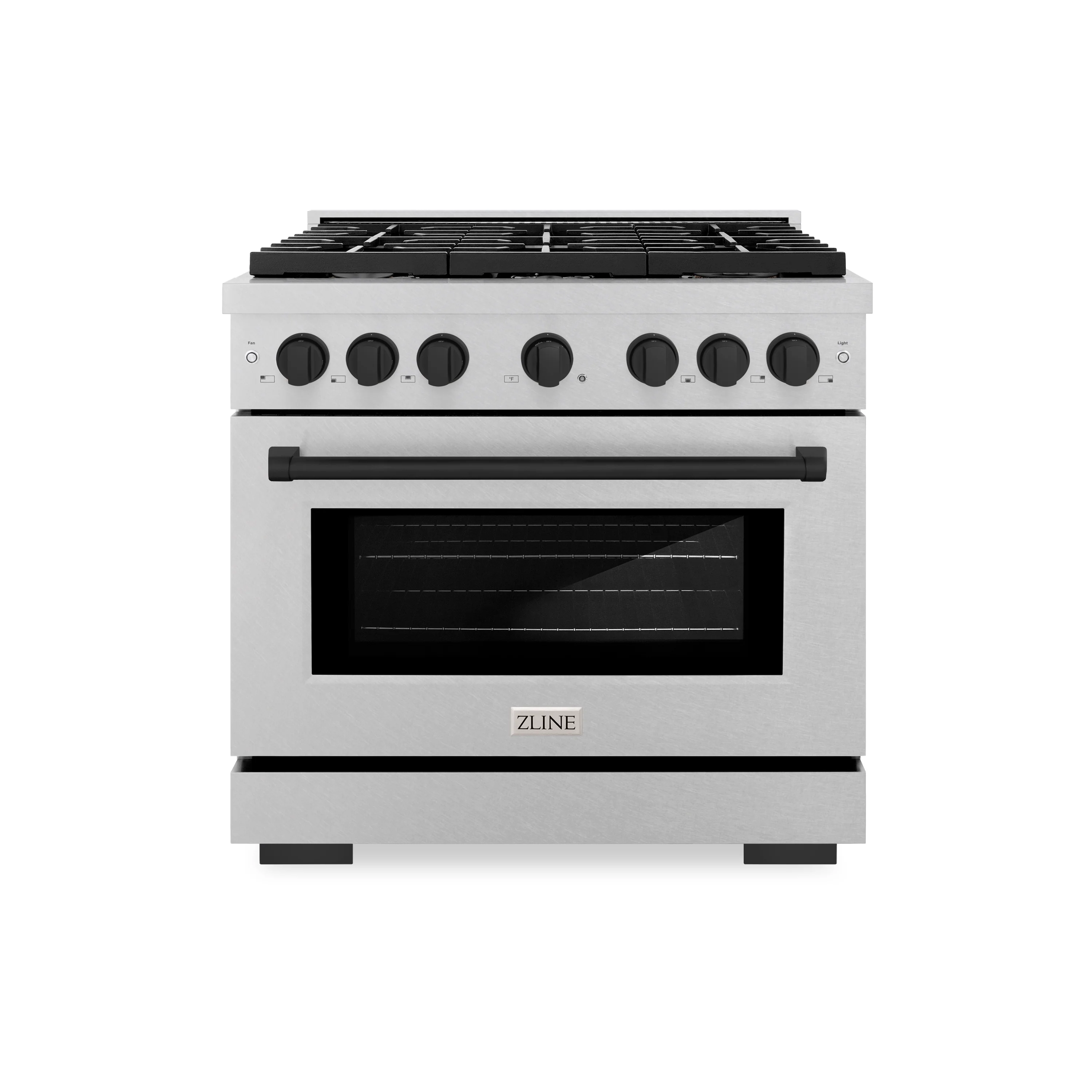 ZLINE Autograph Edition 36 in. 5.2 cu. ft. Paramount Dual Fuel Range with 6 Burner Gas Cooktop and Electric Convection Oven in Satin Stainless Steel with Matte Black Accents (SDRSZ-36-MB) - Image 4