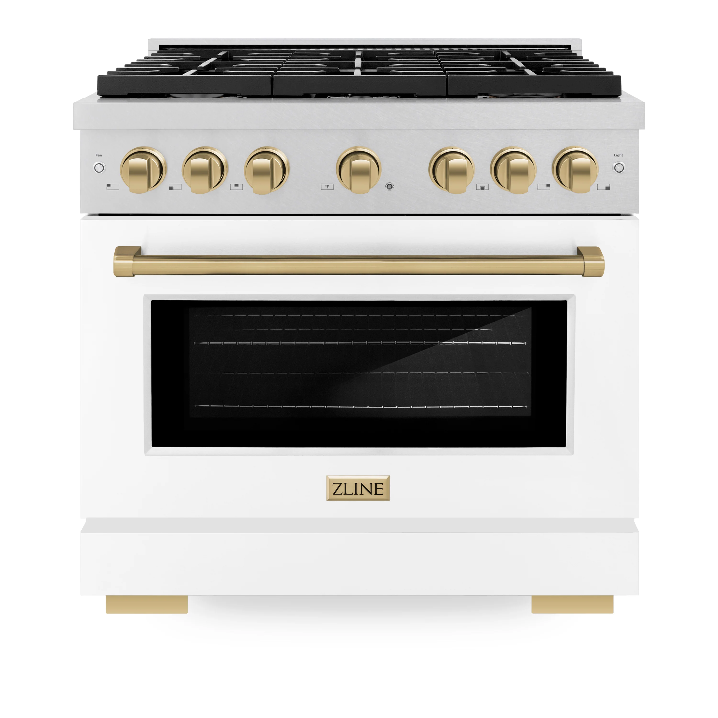 ZLINE Autograph Edition 36 in. 5.2 cu. ft. Paramount Dual Fuel Range with 6 Burner Gas Cooktop and Electric Convection Oven in Satin Stainless Steel with White Matte Door and Champagne Bronze Accents (SDRSZ-WM-36-CB) - Image 8
