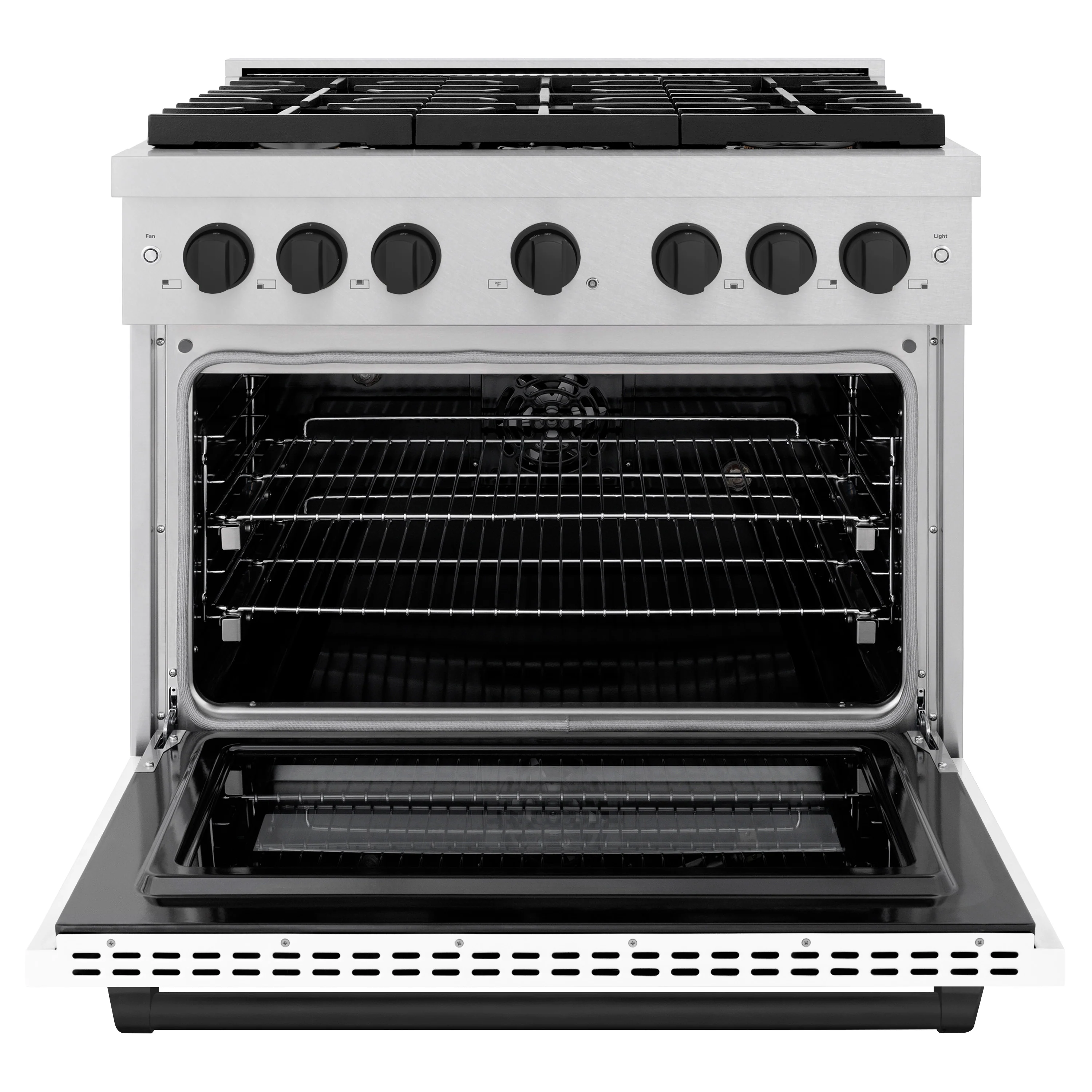 ZLINE Autograph Edition 36 in. 5.2 cu. ft. Paramount Dual Fuel Range with 6 Burner Gas Cooktop and Electric Convection Oven in Satin Stainless Steel with White Matte Door and Matte Black Accents (SDRSZ-WM-36-MB) - Image 6