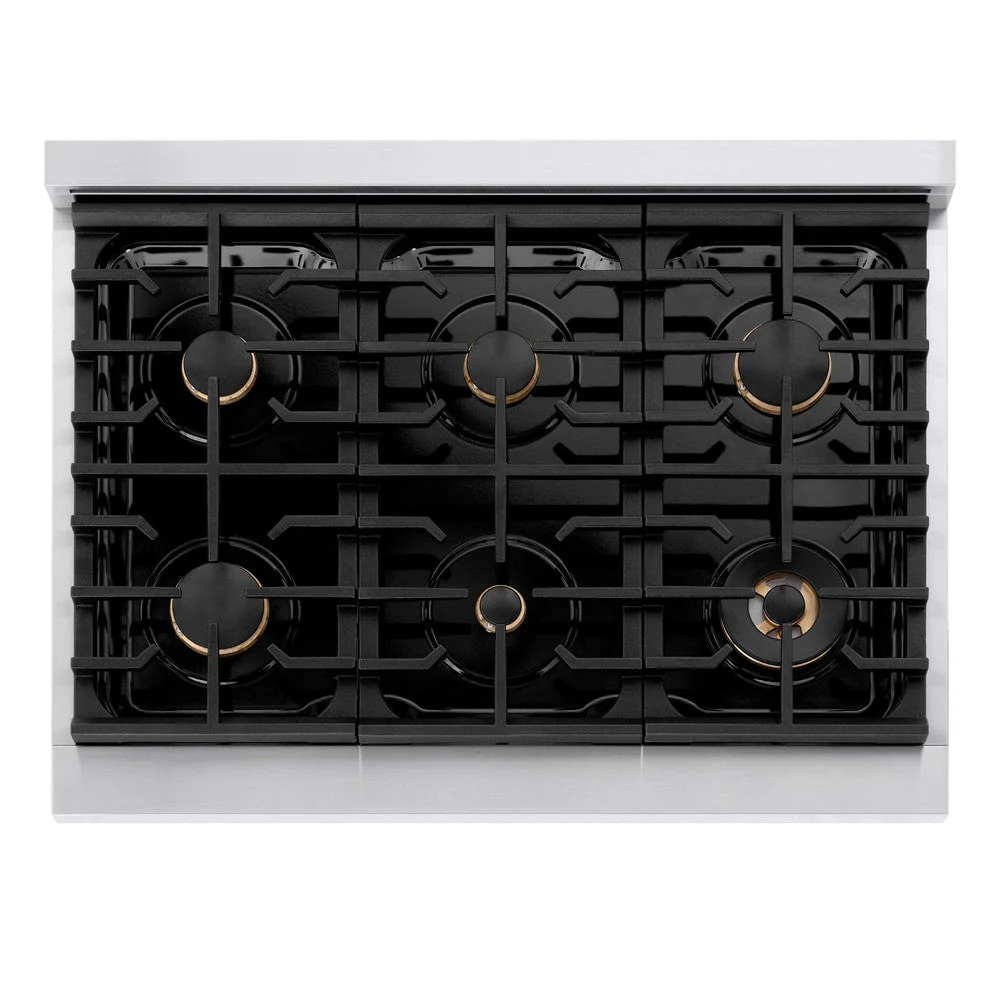 ZLINE Autograph Edition 36 in. 5.2 cu. ft. Paramount Dual Fuel Range with 6 Burner Gas Cooktop and Electric Convection Oven in Stainless Steel with Black Matte Door and Champagne Bronze Accents (SDRZ-BLM-36-CB) - Image 5