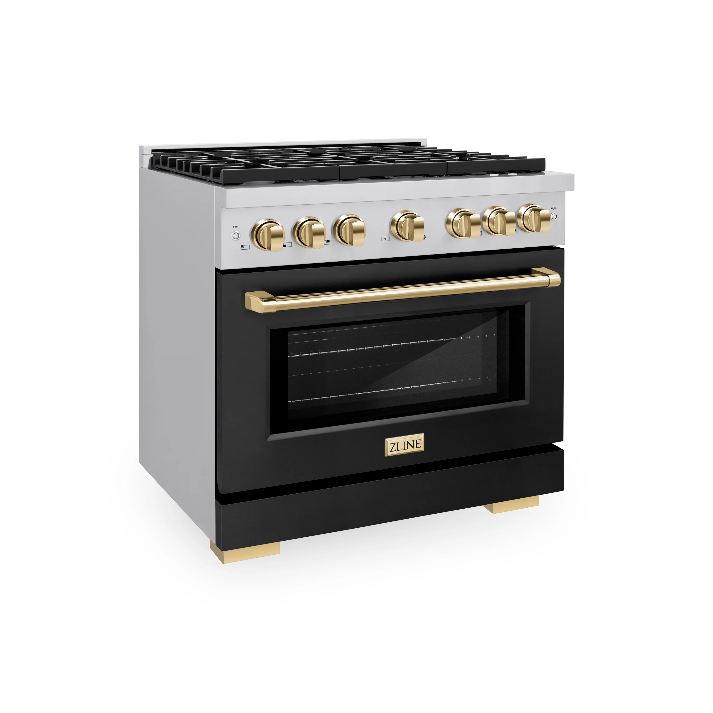 ZLINE Autograph Edition 36 in. 5.2 cu. ft. Paramount Dual Fuel Range with 6 Burner Gas Cooktop and Electric Convection Oven in Stainless Steel with Black Matte Door and Polished Gold Accents (SDRZ-BLM-36-G) - Image 4