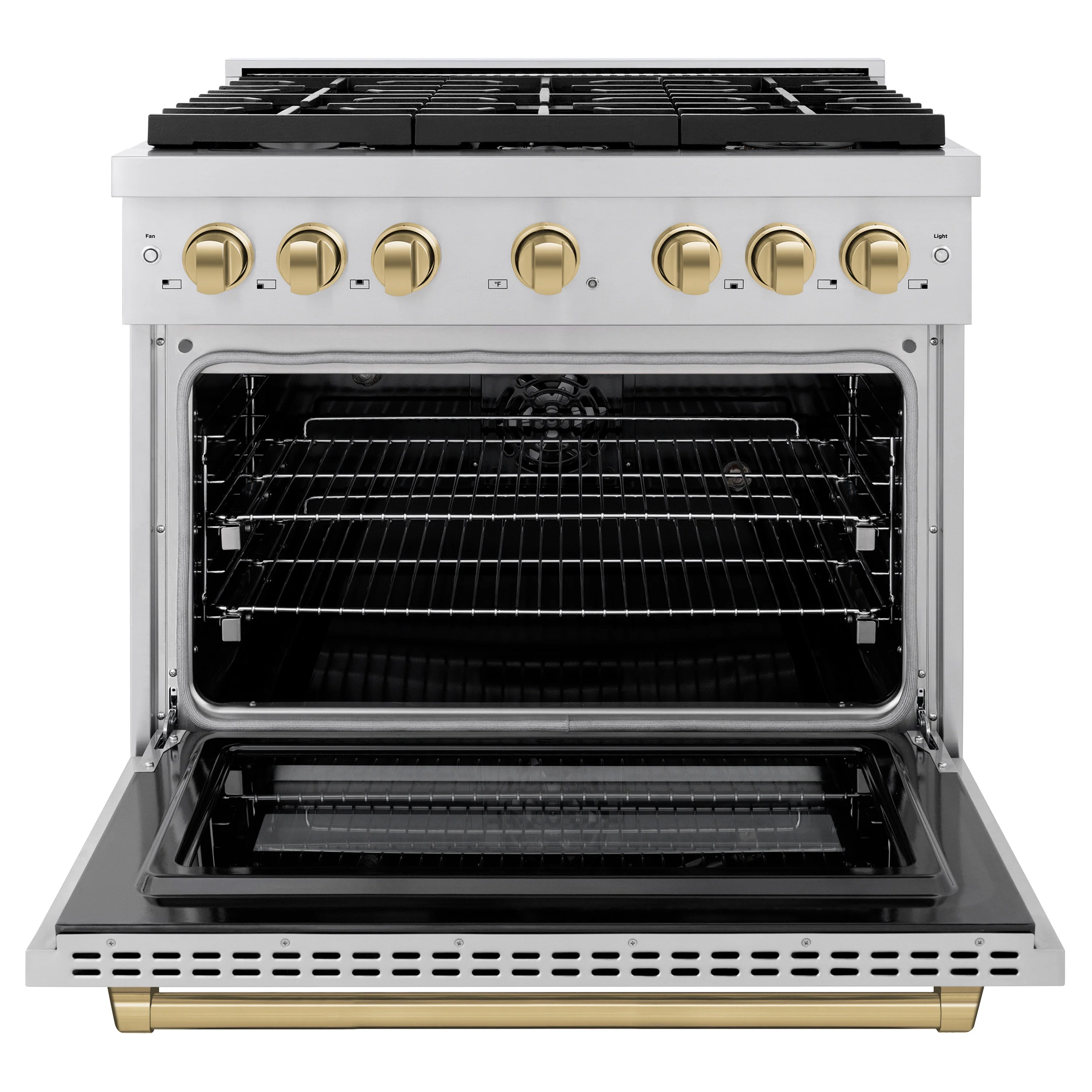 ZLINE Autograph Edition 36 in. 5.2 cu. ft. Paramount Dual Fuel Range with 6 Burner Gas Cooktop and Electric Convection Oven in Stainless Steel with Champagne Bronze Accents (SDRZ-36-CB) - Image 3
