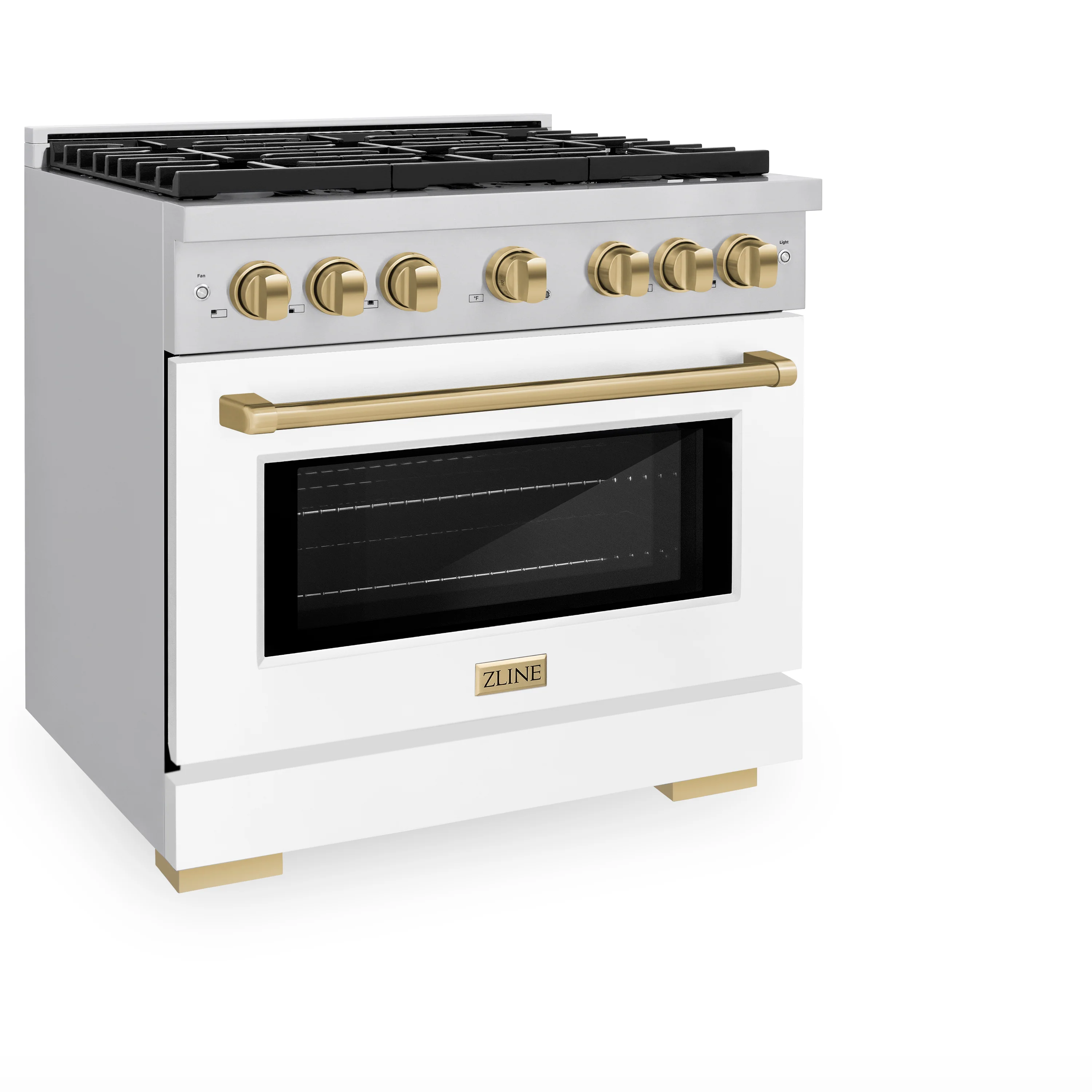 ZLINE Autograph Edition 36 in. 5.2 cu. ft. Paramount Dual Fuel Range with 6 Burner Gas Cooktop and Electric Convection Oven in Stainless Steel with White Matte Door and Champagne Bronze Accents (SDRZ-WM-36-CB) - Image 5