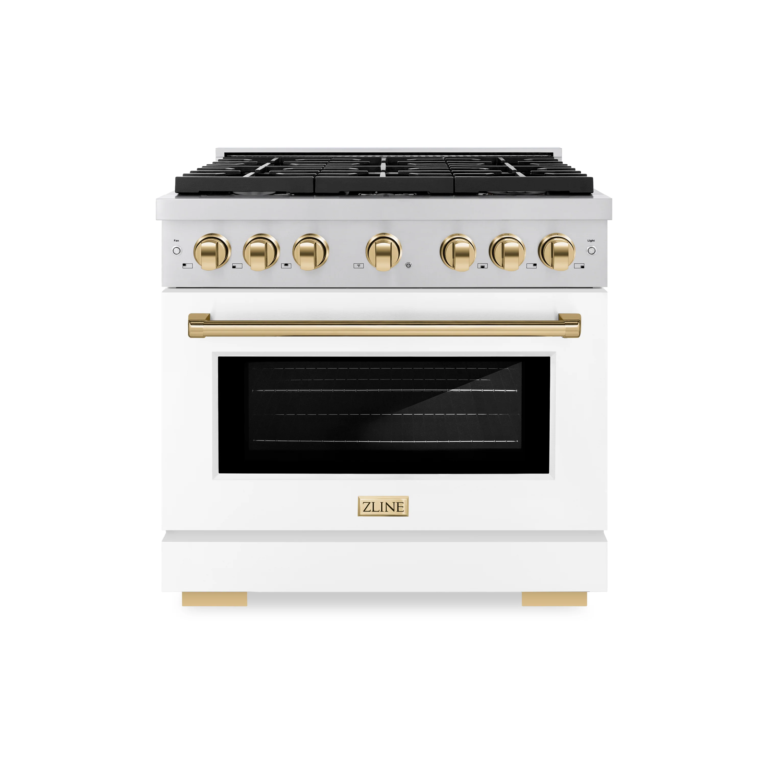 ZLINE Autograph Edition 36 in. 5.2 cu. ft. Paramount Dual Fuel Range with 6 Burner Gas Cooktop and Electric Convection Oven in Stainless Steel with White Matte Door and Polished Gold Accents (SDRZ-WM-36-G) - Image 2