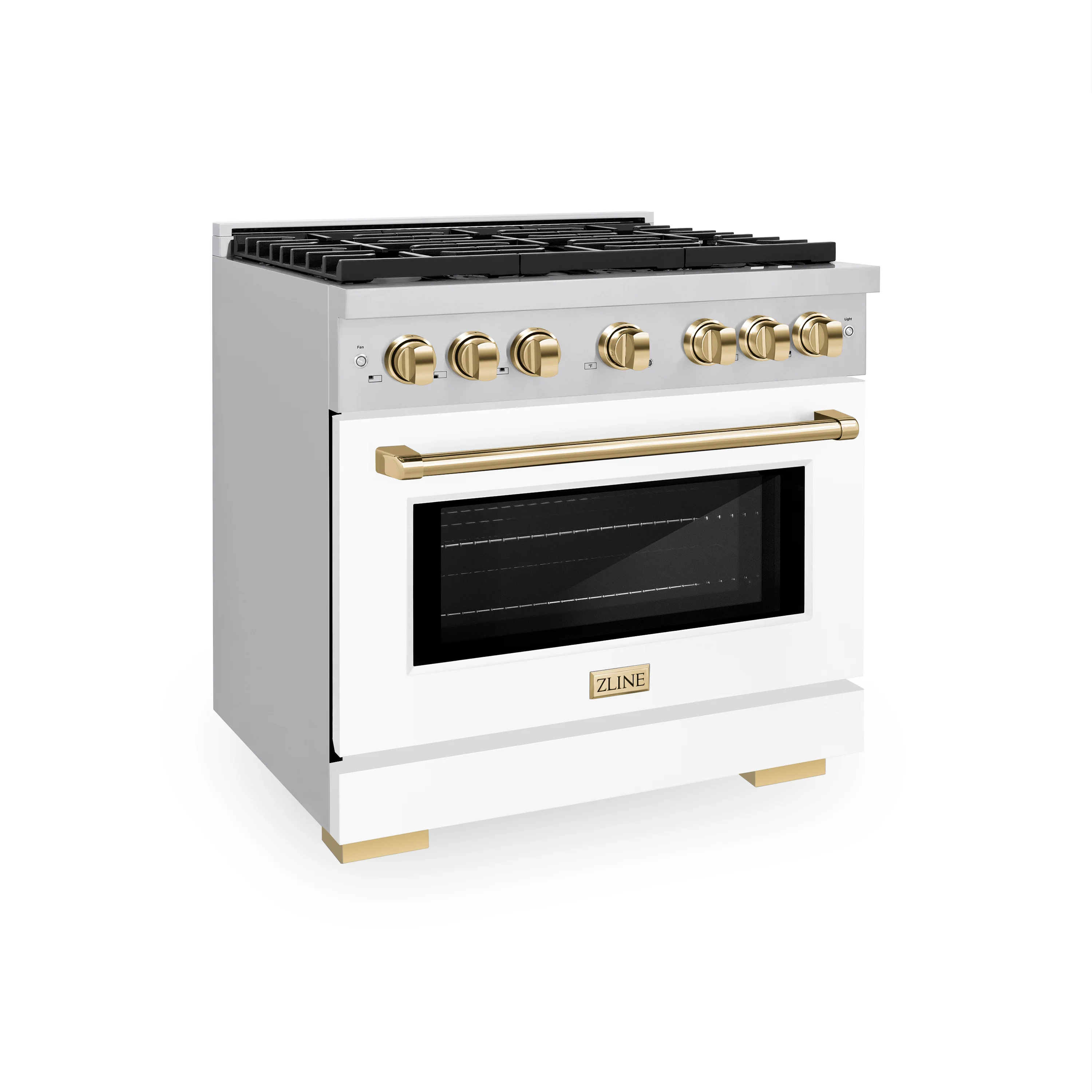 ZLINE Autograph Edition 36 in. 5.2 cu. ft. Paramount Dual Fuel Range with 6 Burner Gas Cooktop and Electric Convection Oven in Stainless Steel with White Matte Door and Polished Gold Accents (SDRZ-WM-36-G) - Image 5