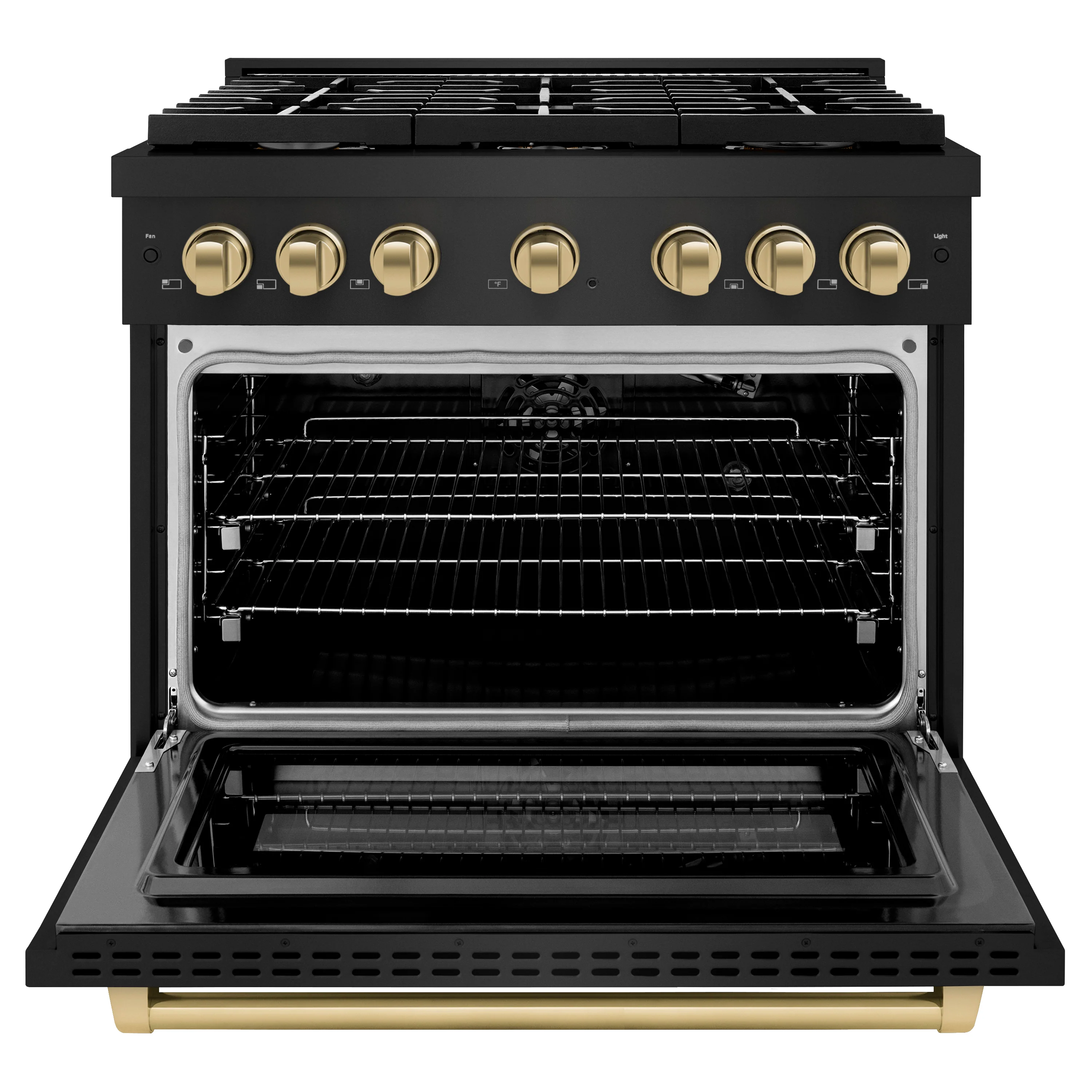 ZLINE Autograph Edition 36 in. 5.2 cu. ft. Paramount Gas Range with 6 Burner Cooktop and Convection Gas Oven in Black Stainless Steel and Champagne Bronze Accents (SGRBZ-36-CB) - Image 5