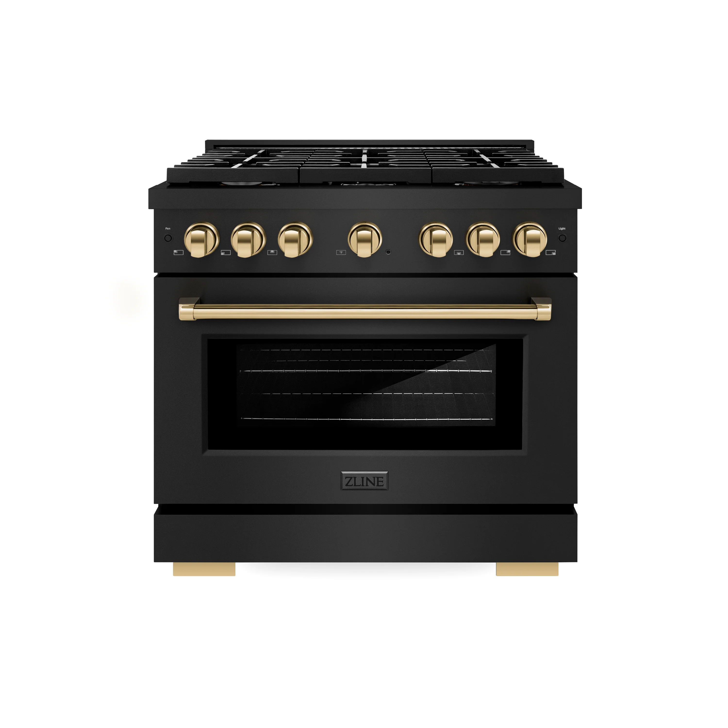 ZLINE Autograph Edition 36 in. 5.2 cu. ft. Paramount Gas Range with 6 Burner Cooktop and Convection Gas Oven in Black Stainless Steel and Polished Gold Accents (SGRBZ-36-G) - Image 2