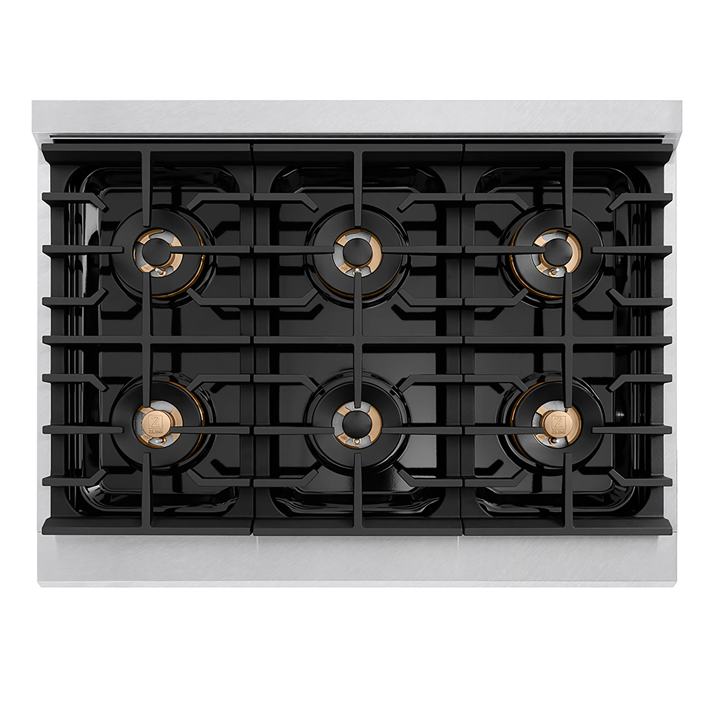 ZLINE Autograph Edition 36 in. 5.2 cu. ft. Paramount Gas Range with 6 Burner DuoPro™ Cooktop and Convection Gas Oven in Satin Stainless Steel with White Matte Door and Champagne Bronze Accents (PSGRSZ-WM-36-CB) - Image 2
