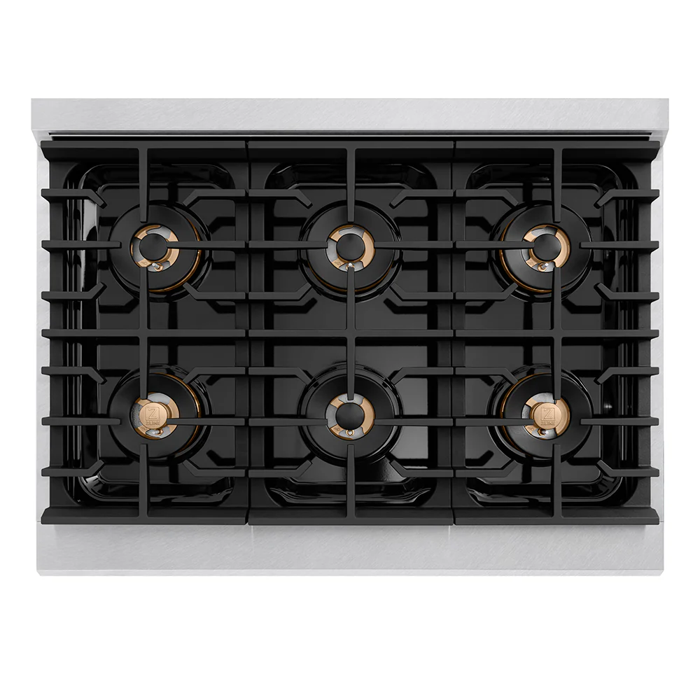 ZLINE Autograph Edition 36 in. 5.2 cu. ft. Paramount Gas Range with 6 Burner DuoPro™ Cooktop and Convection Gas Oven in Satin Stainless Steel with White Matte Door and Matte Black Accents (PSGRSZ-WM-36-MB) - Image 2