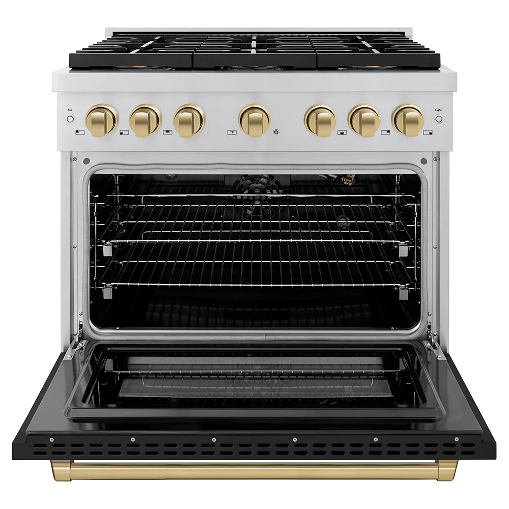 ZLINE Autograph Edition 36 in. 5.2 cu. ft. Paramount Gas Range with 6 Burner DuoPro™ Cooktop and Convection Gas Oven with Black Matte Door and Champagne Bronze Accents (PSGRZ-BLM-36-CB) - Image 3