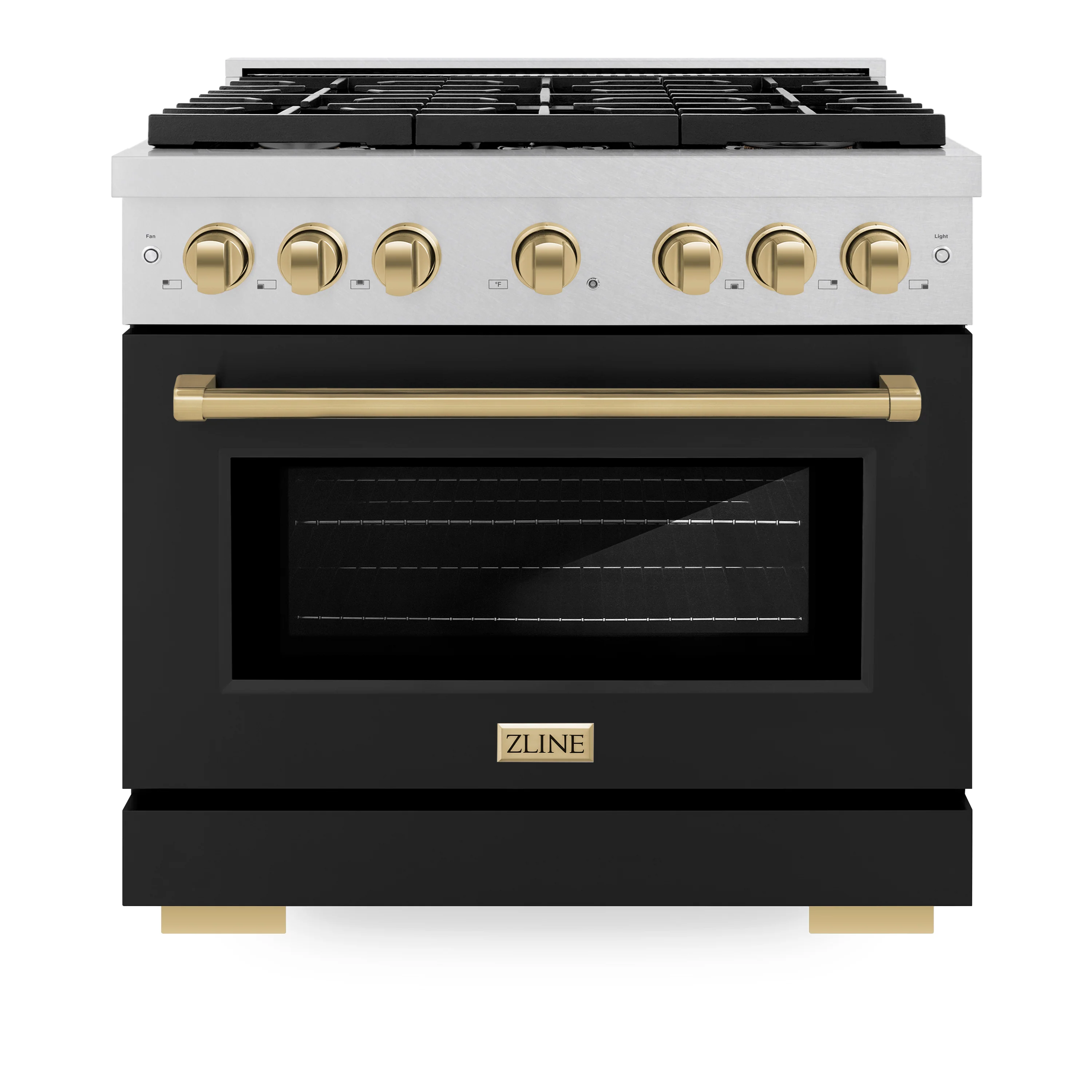 ZLINE Autograph Edition 36 in. 5.2 cu. ft. Paramount Gas Range with 6 Burner Cooktop and Convection Gas Oven in Satin Stainless Steel with Black Matte Door and Champagne Bronze Accents (SGRSZ-BLM-36-CB) - Image 5