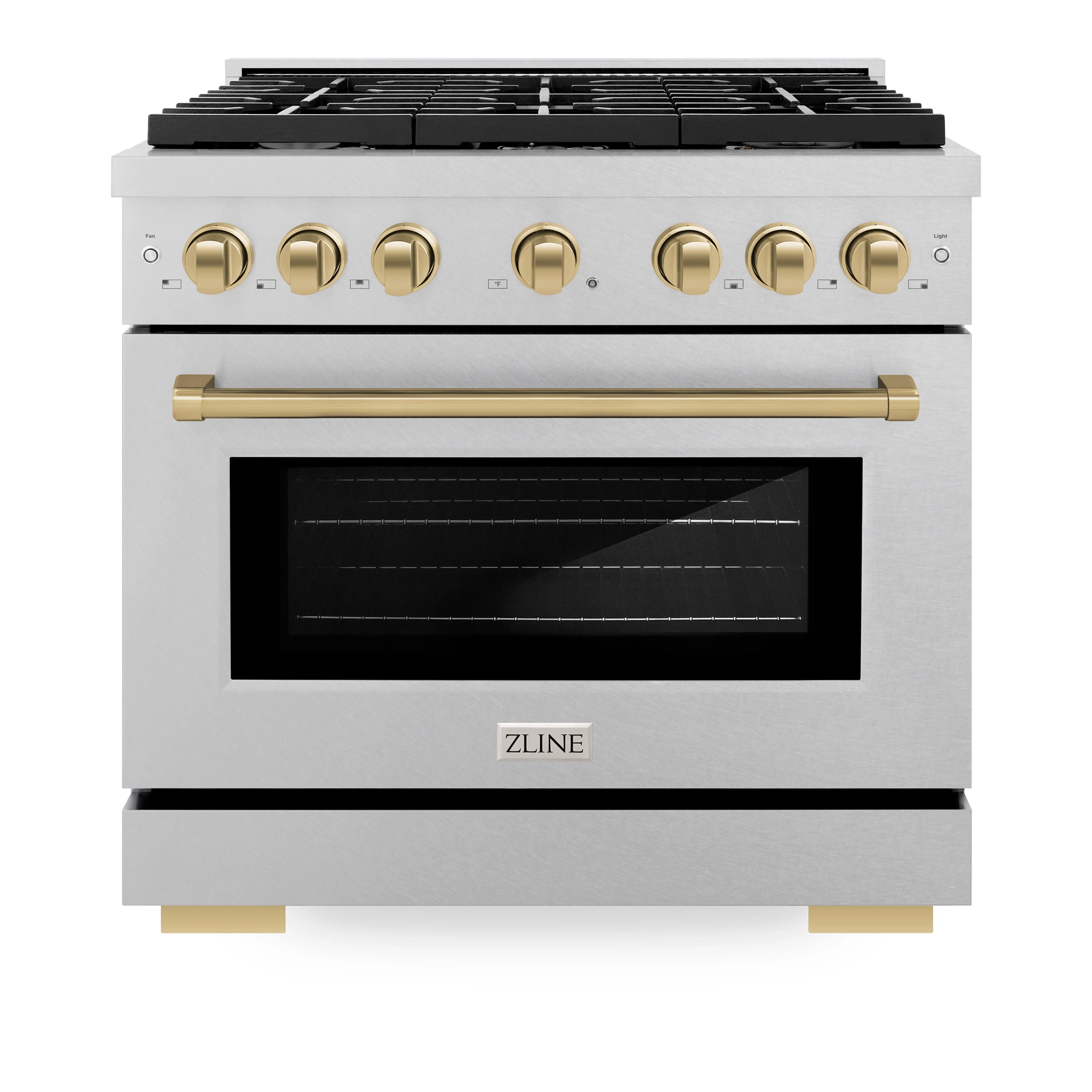 ZLINE Autograph Edition 36 in. 5.2 cu. ft. Paramount Gas Range with 6 Burner Cooktop and Convection Gas Oven in Satin Stainless Steel and Champagne Bronze Accents (SGRSZ-36-CB) - Image 5