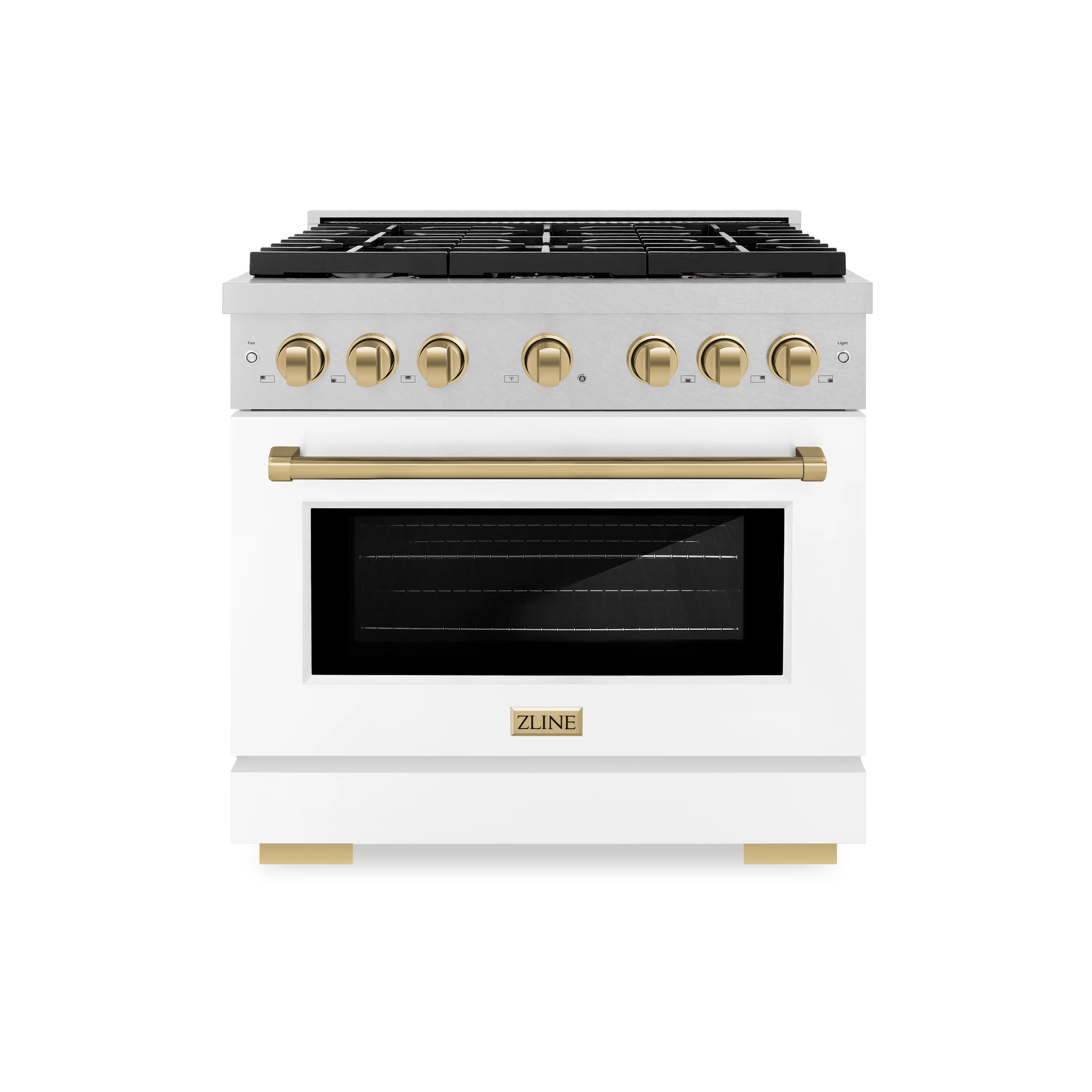 ZLINE Autograph Edition 36 in. 5.2 cu. ft. Paramount Gas Range with 6 Burner Cooktop and Convection Gas Oven in Satin Stainless Steel with White Matte Door and Champagne Bronze Accents (SGRSZ-WM-36-CB) - Image 5