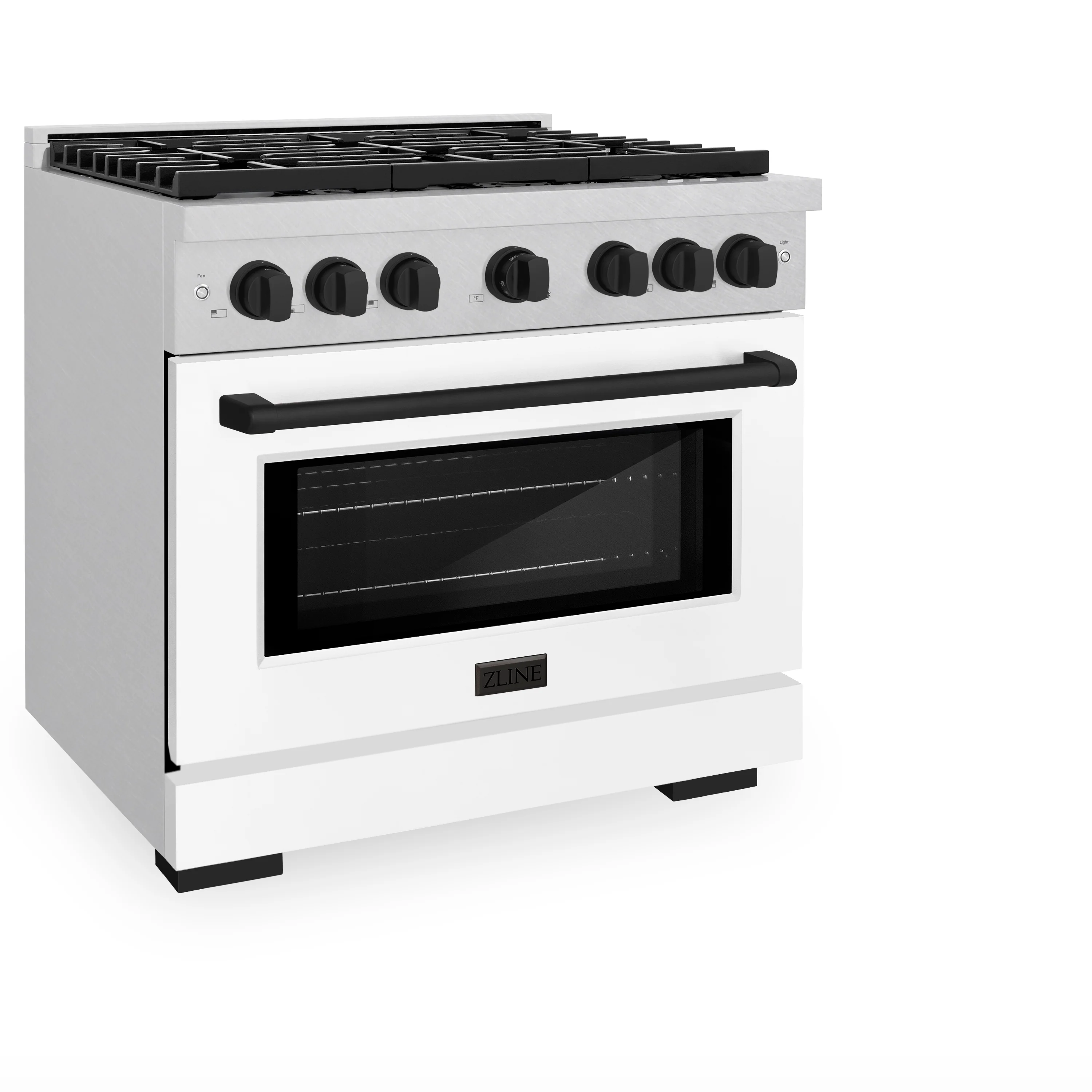 ZLINE Autograph Edition 36 in. 5.2 cu. ft. Paramount Gas Range with 6 Burner Cooktop and Convection Gas Oven in Satin Stainless Steel with White Matte Door and Matte Black Accents (SGRSZ-WM-36-MB)