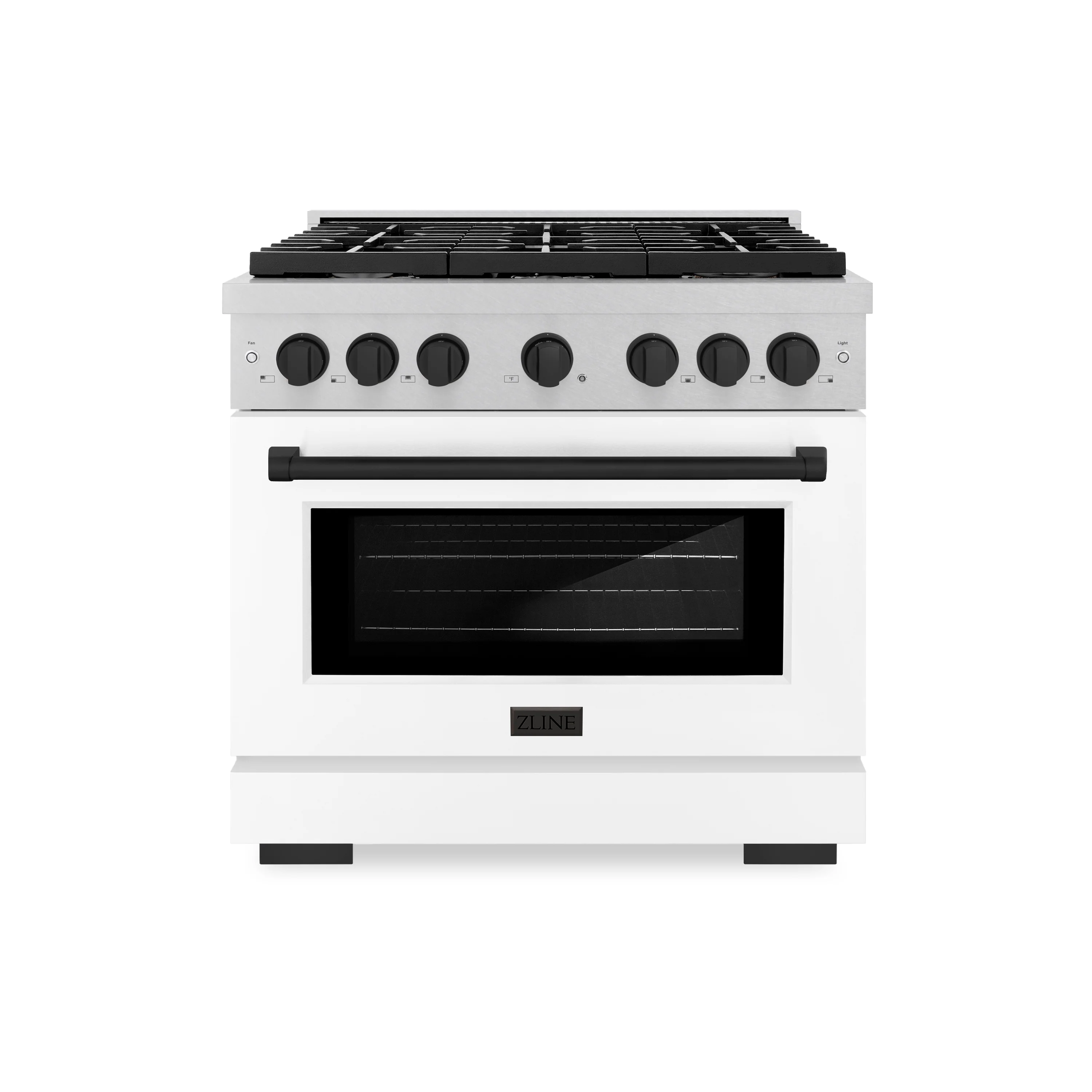 ZLINE Autograph Edition 36 in. 5.2 cu. ft. Paramount Gas Range with 6 Burner Cooktop and Convection Gas Oven in Satin Stainless Steel with White Matte Door and Matte Black Accents (SGRSZ-WM-36-MB) - Image 4