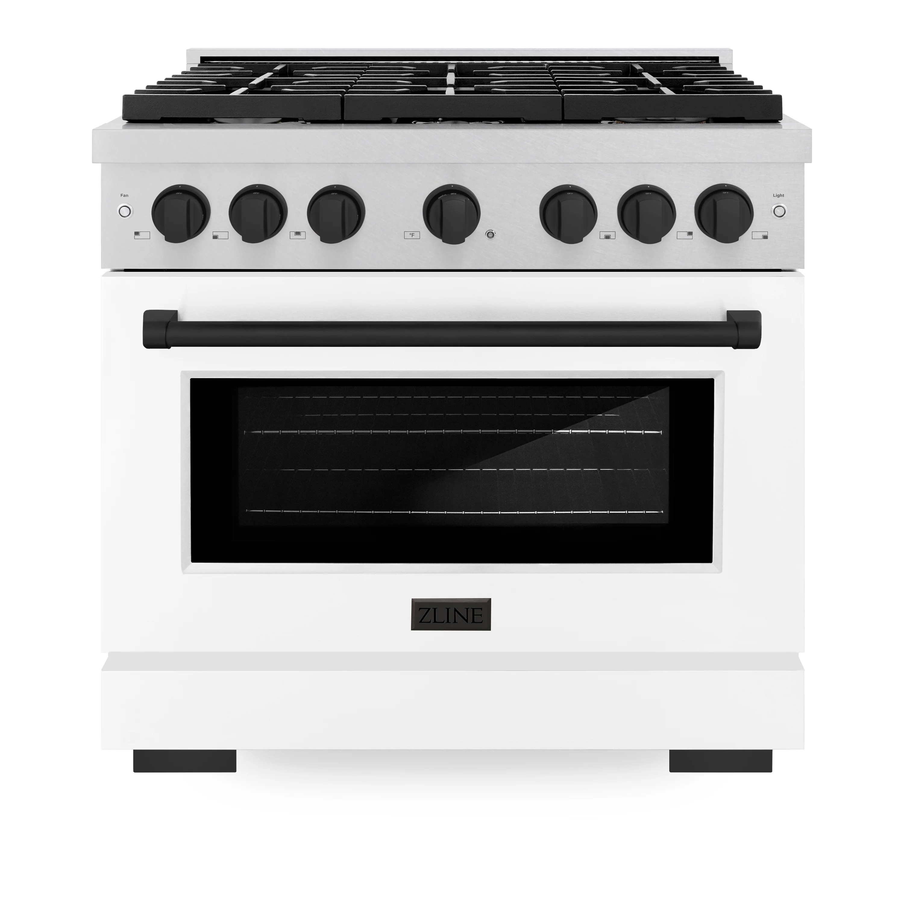 ZLINE Autograph Edition 36 in. 5.2 cu. ft. Paramount Gas Range with 6 Burner Cooktop and Convection Gas Oven in Satin Stainless Steel with White Matte Door and Matte Black Accents (SGRSZ-WM-36-MB) - Image 5