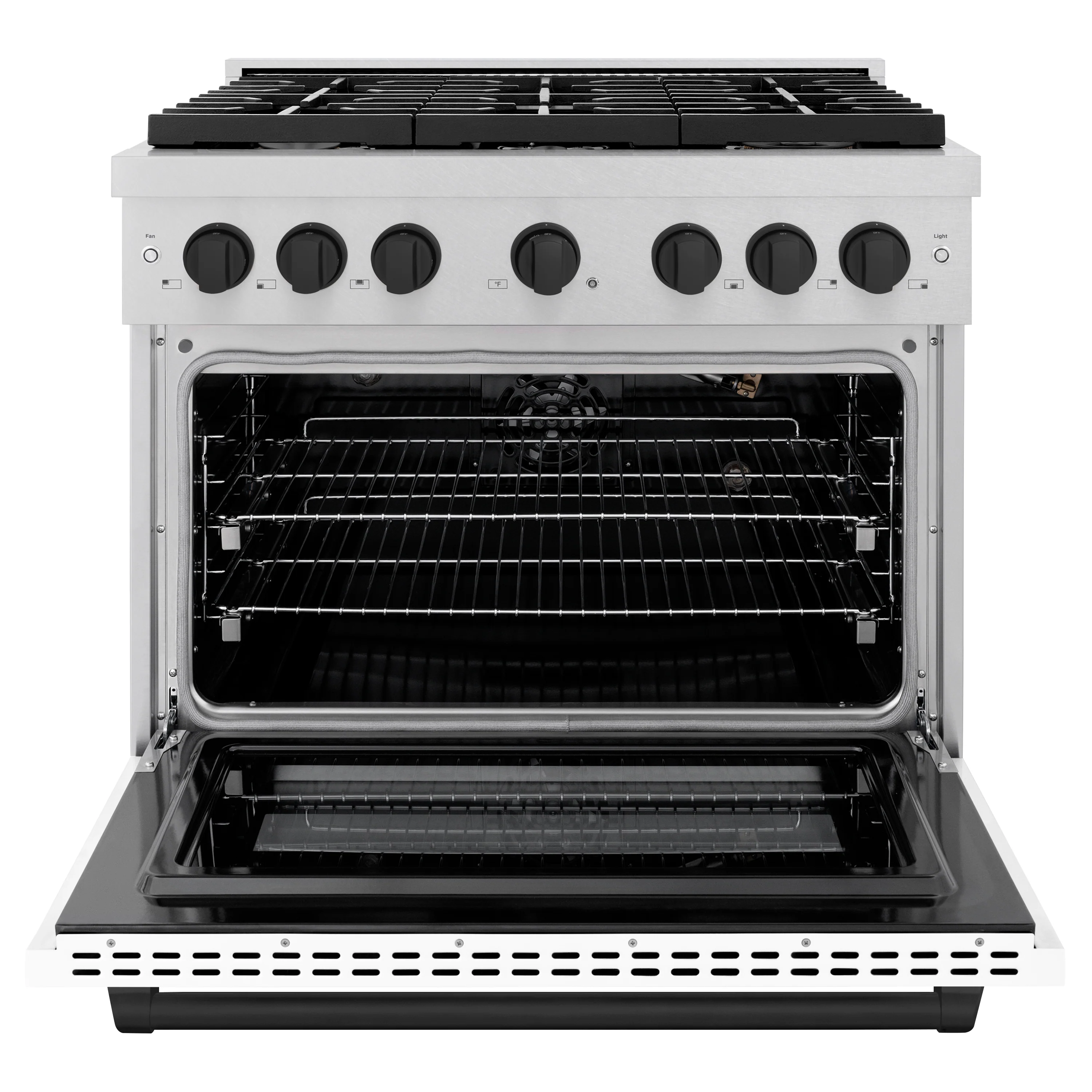 ZLINE Autograph Edition 36 in. 5.2 cu. ft. Paramount Gas Range with 6 Burner Cooktop and Convection Gas Oven in Satin Stainless Steel with White Matte Door and Matte Black Accents (SGRSZ-WM-36-MB) - Image 6