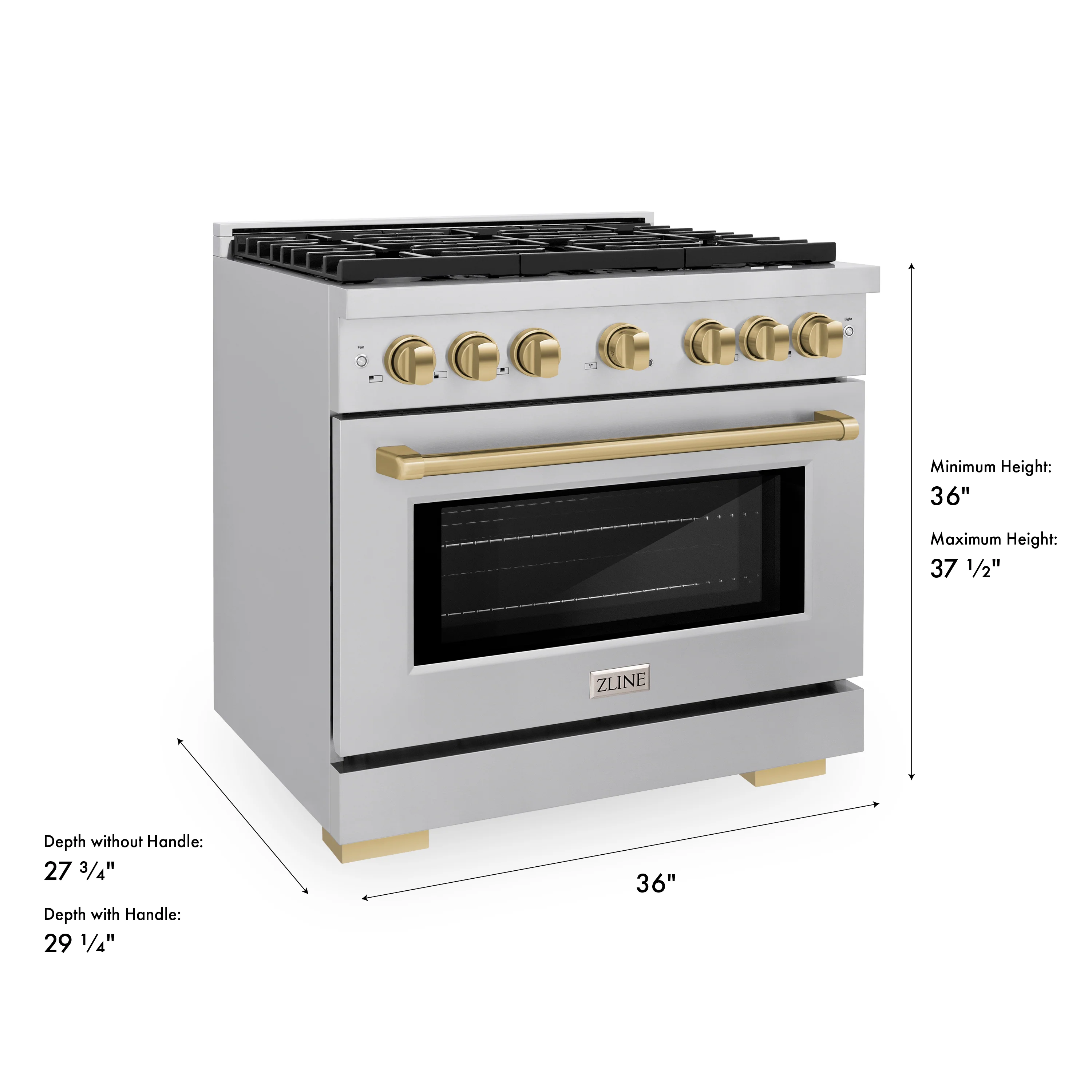 ZLINE Autograph Edition 36 in. 5.2 cu. ft. Paramount Gas Range with 6 Burner Cooktop and Convection Gas Oven in Stainless Steel and Champagne Bronze Accents (SGRZ-36-CB) - Image 14