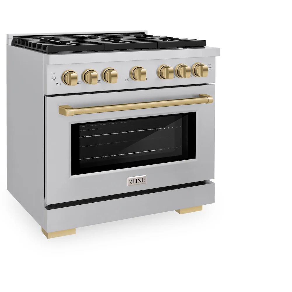 ZLINE Autograph Edition 36 in. 5.2 cu. ft. Paramount Gas Range with 6 Burner Cooktop and Convection Gas Oven in Stainless Steel and Champagne Bronze Accents (SGRZ-36-CB) - Image 5