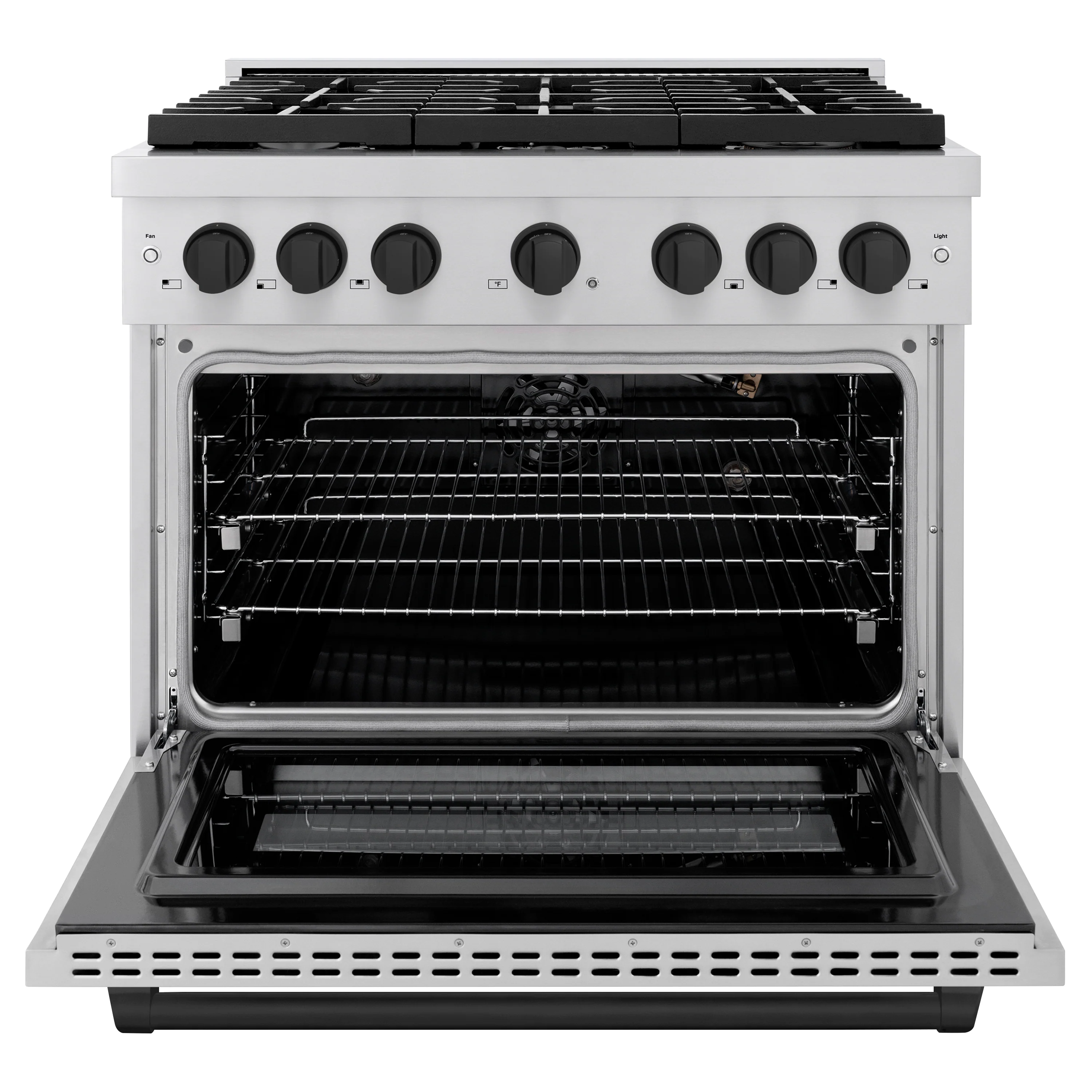 ZLINE Autograph Edition 36 in. 5.2 cu. ft. Paramount Gas Range with 6 Burner Cooktop and Convection Gas Oven in Stainless Steel and Matte Black Accents (SGRZ-36-MB) - Image 3