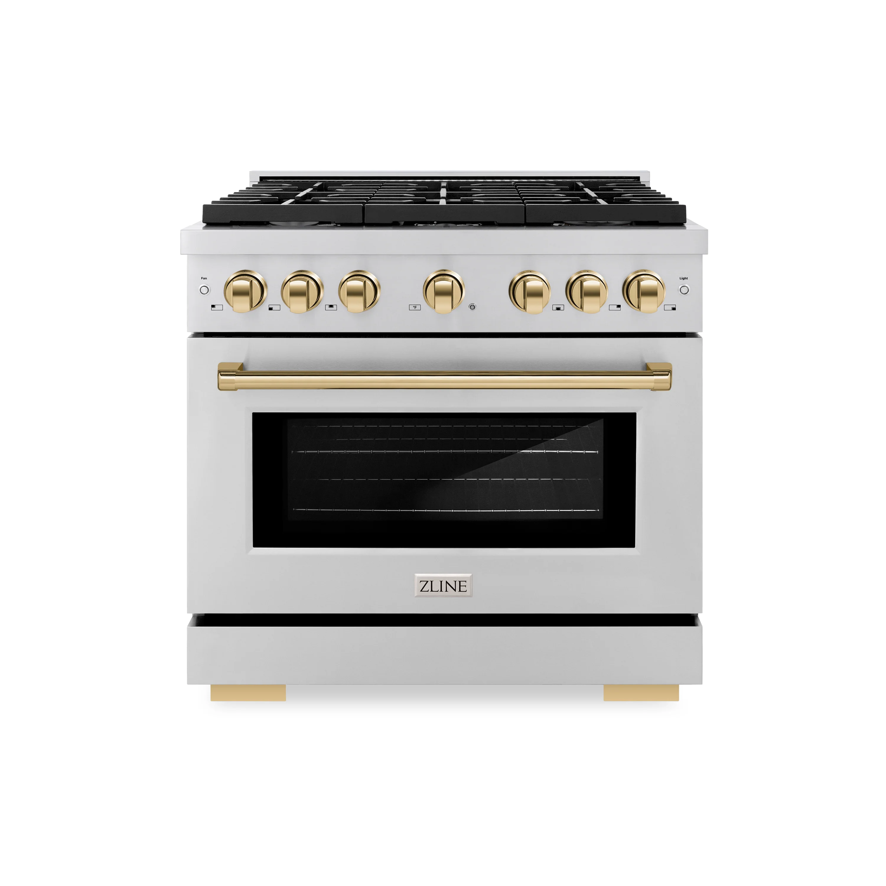 ZLINE Autograph Edition 36 in. 5.2 cu. ft. Paramount Gas Range with 6 Burner Cooktop and Convection Gas Oven in Stainless Steel and Polished Gold Accents (SGRZ-36-G) - Image 2